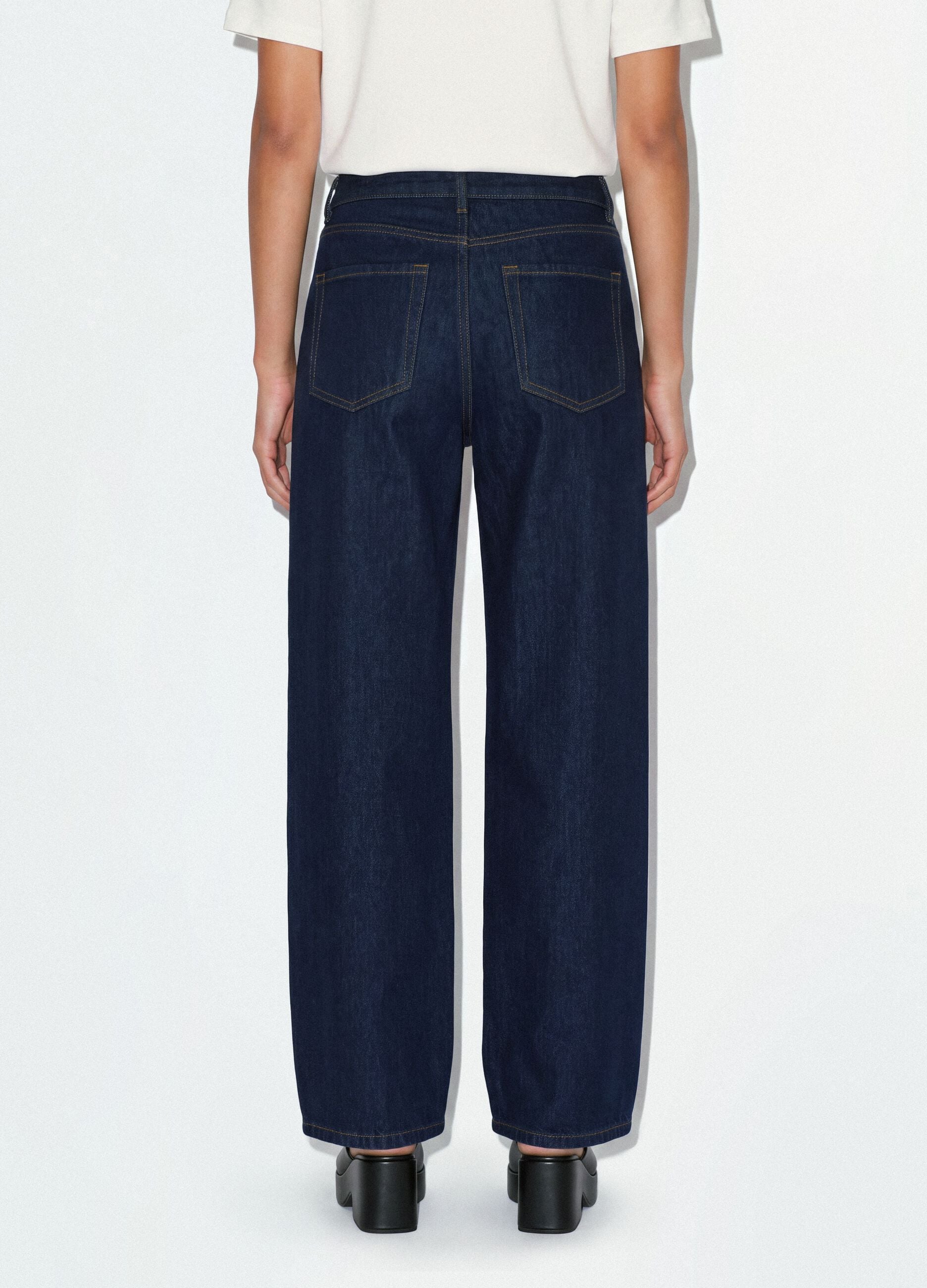 Blue denim wide-leg jeans in pure cotton