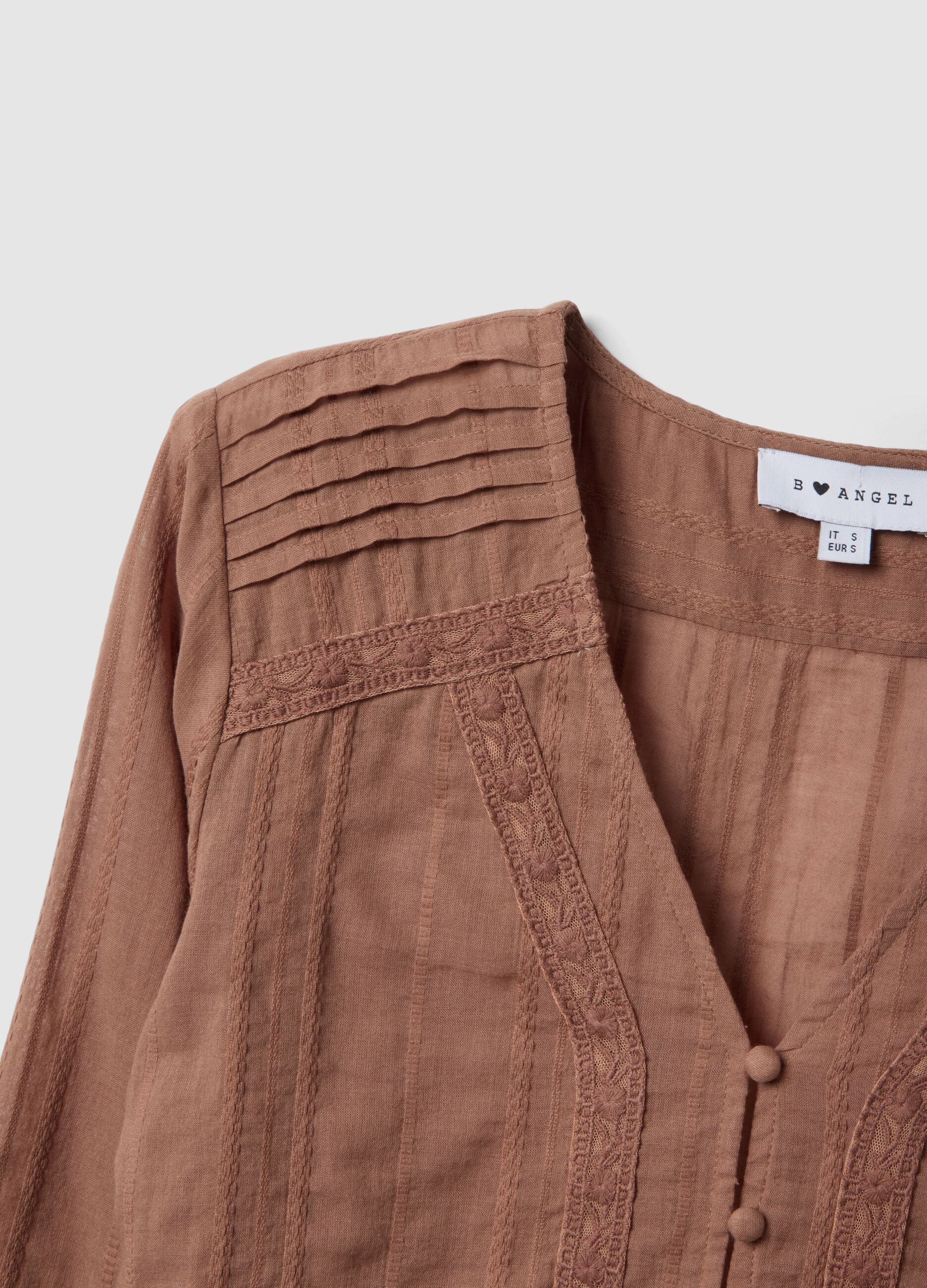Brown pure cotton regular fit shirt with ruffles