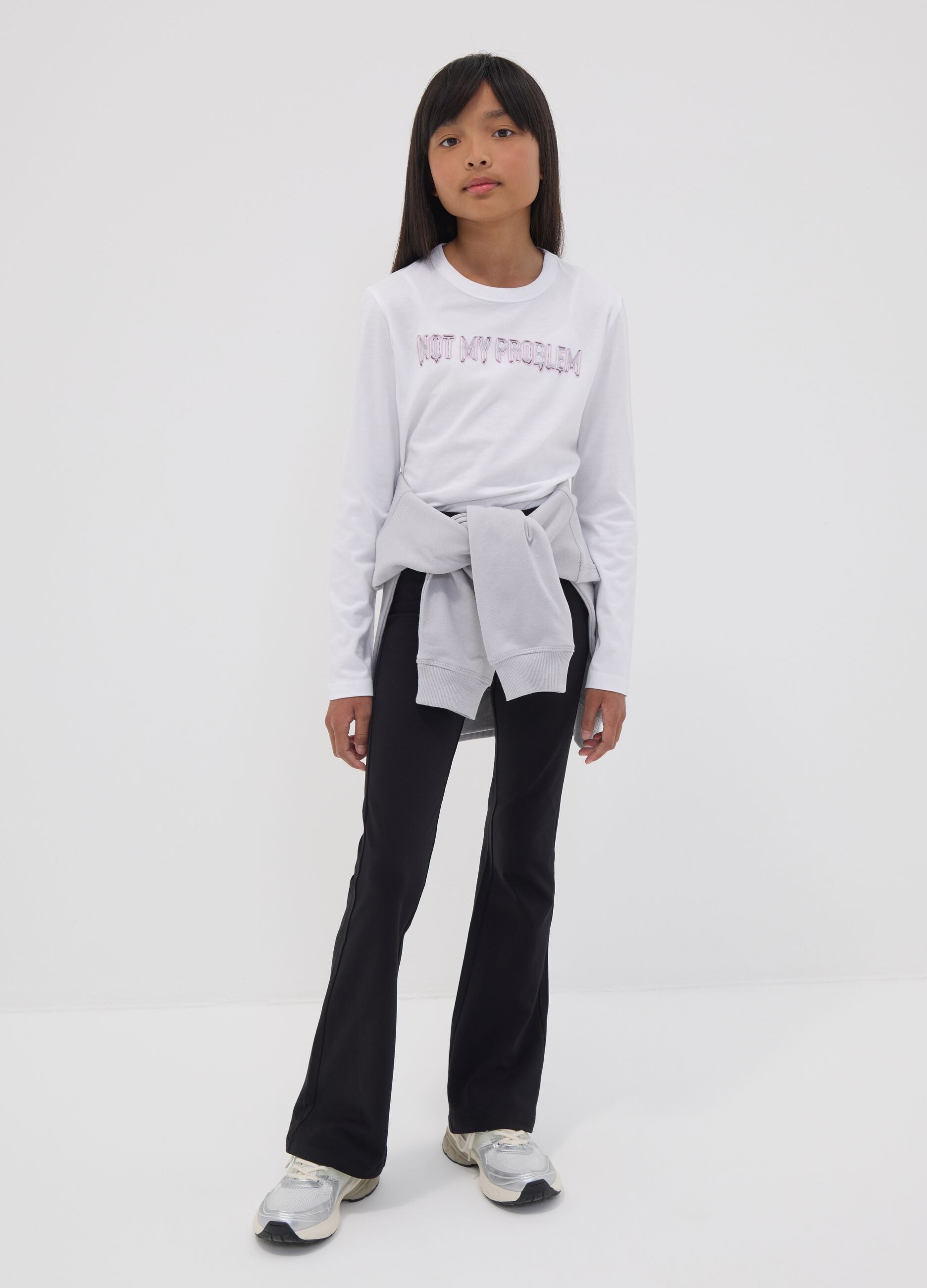 Girls' black flared leggings in stretch organic cotton