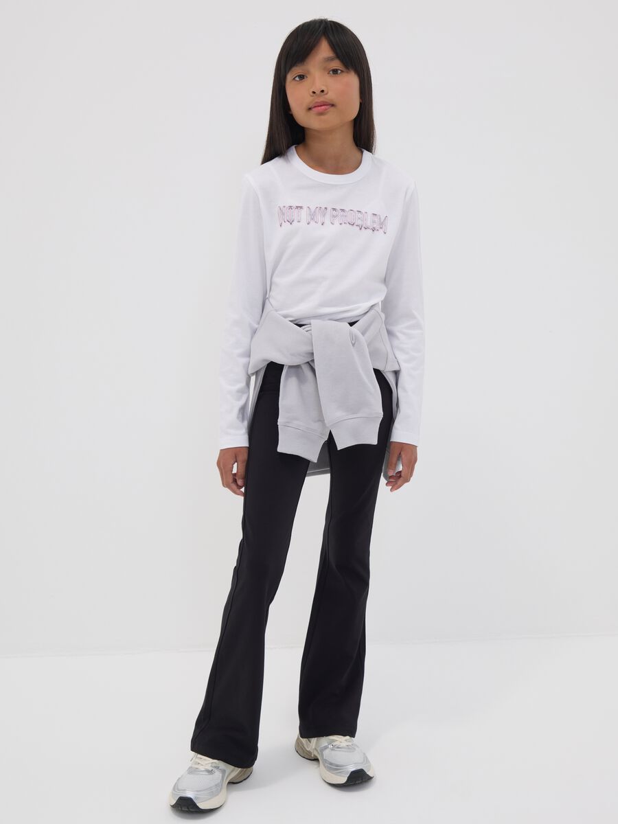Girls' black flared leggings in stretch organic cotton_0