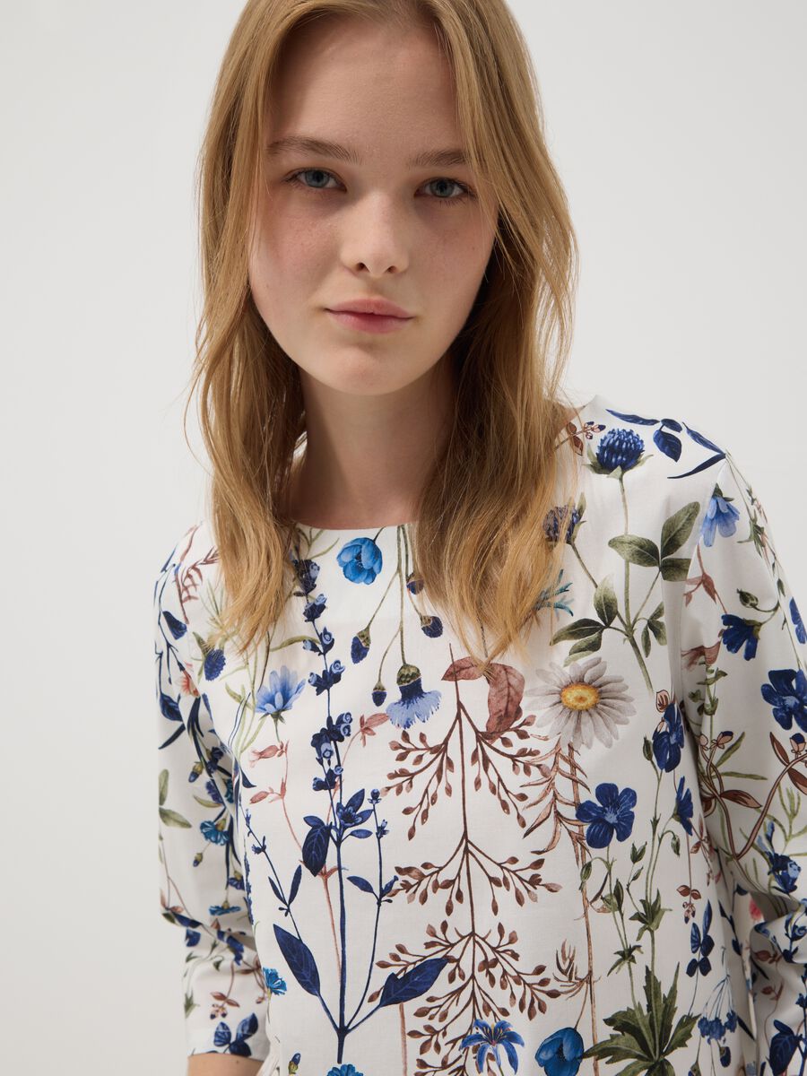 White stretch-cotton blouse with floral print_1