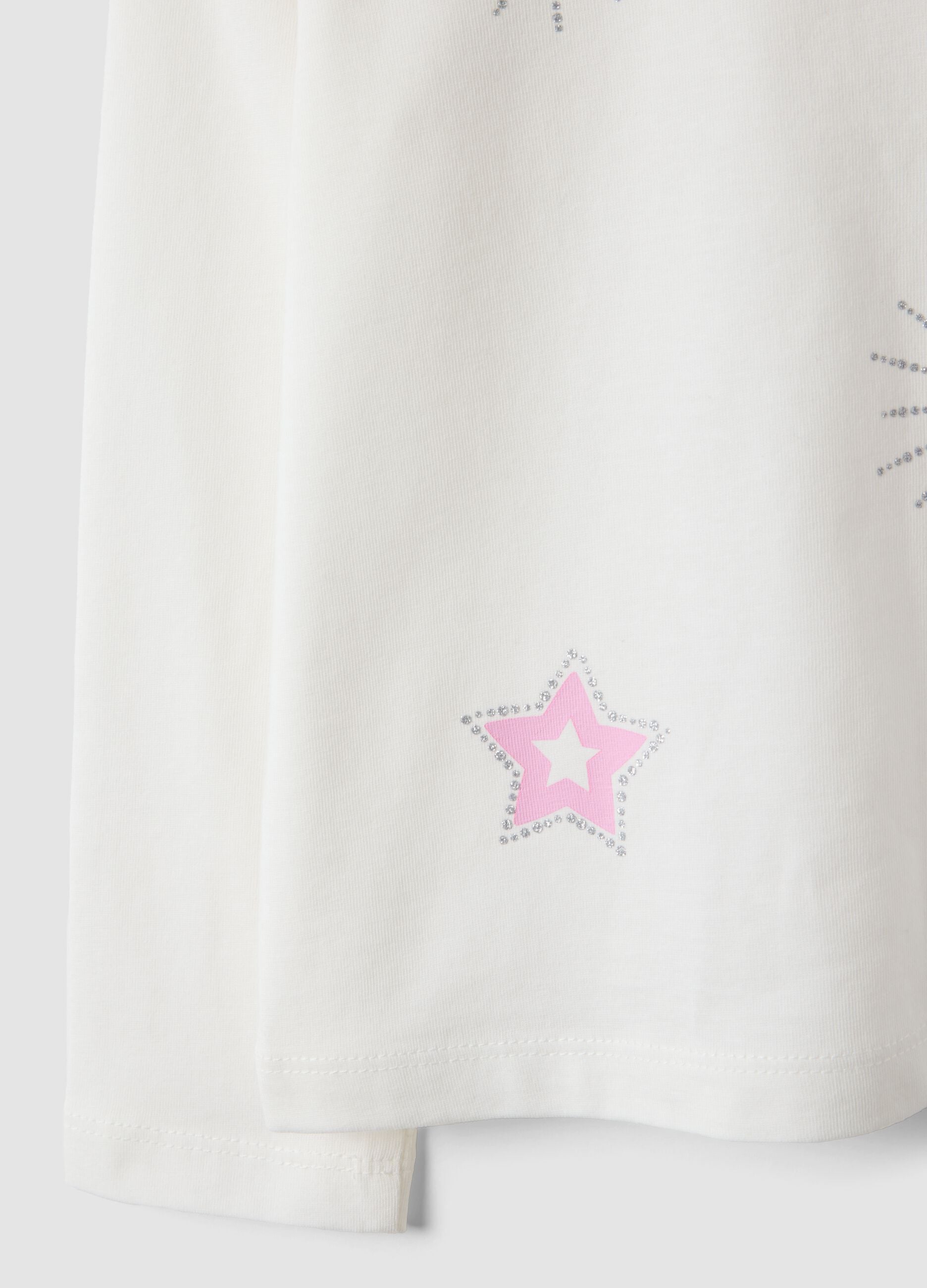 White pure organic cotton T-shirt with star print for girls