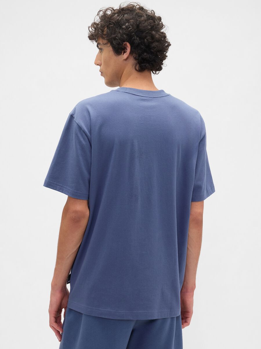 Short-sleeve blue cotton blend t-shirt_1