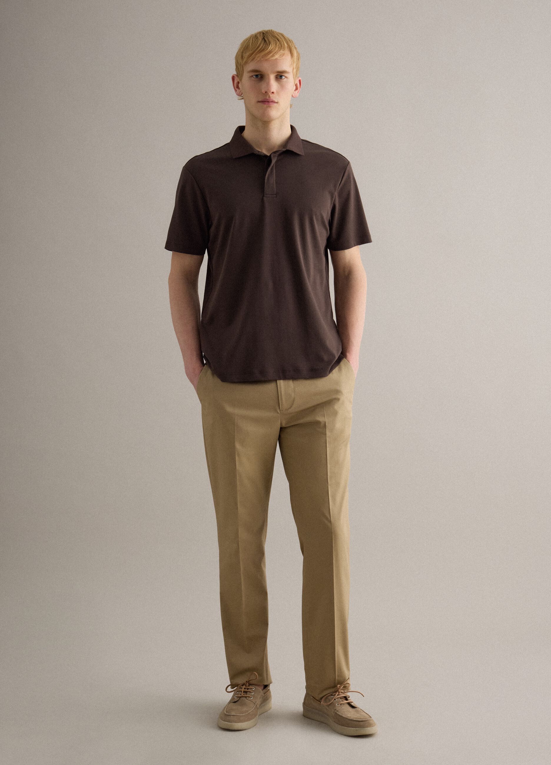 Brown mercerised pure cotton polo shirt, regular fit