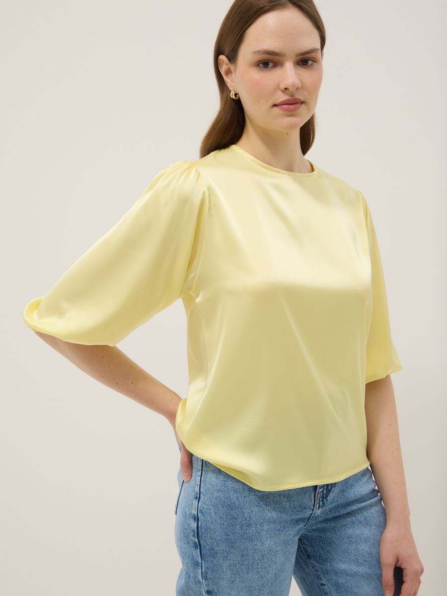 Yellow Regular Fit Long Sleeve Top with Keyhole Closure_0