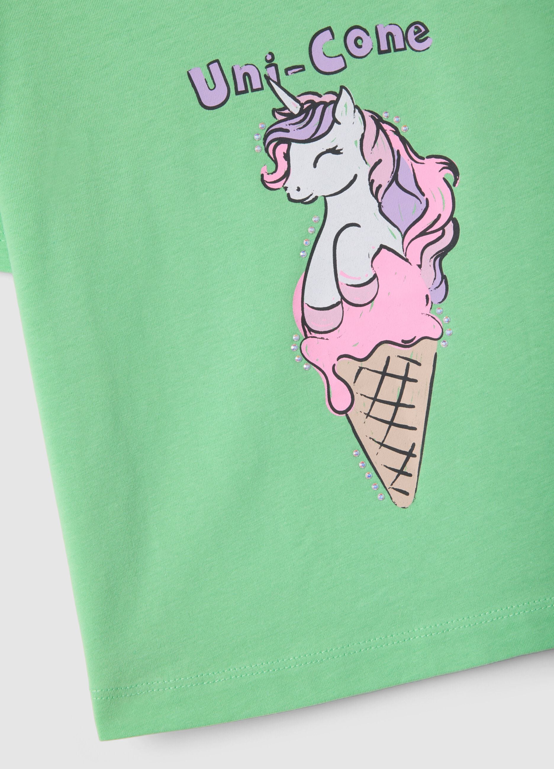Girls' green pure cotton regular fit t-shirt with ice cream