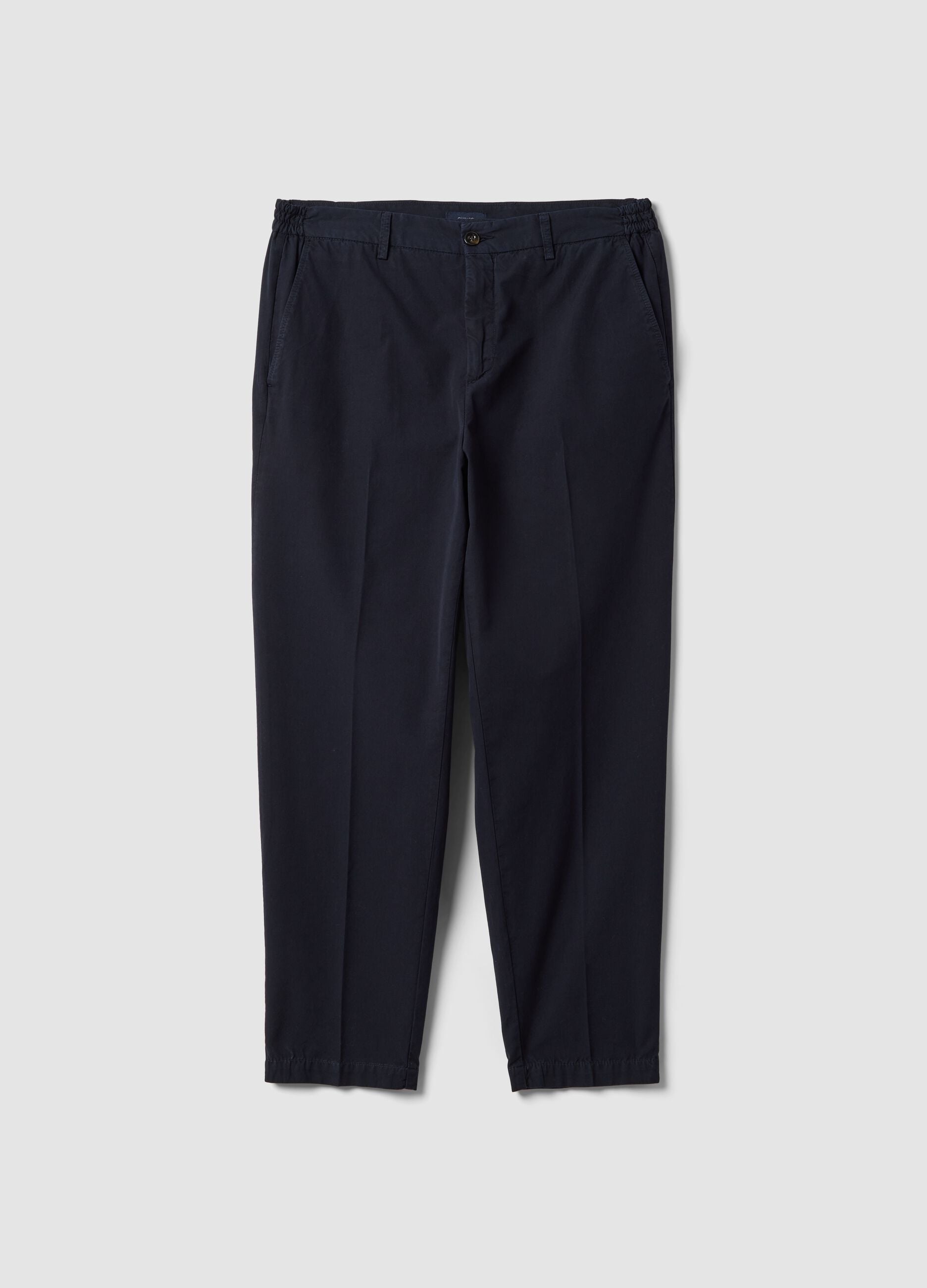 Blue cotton chino trousers with carrot fit
