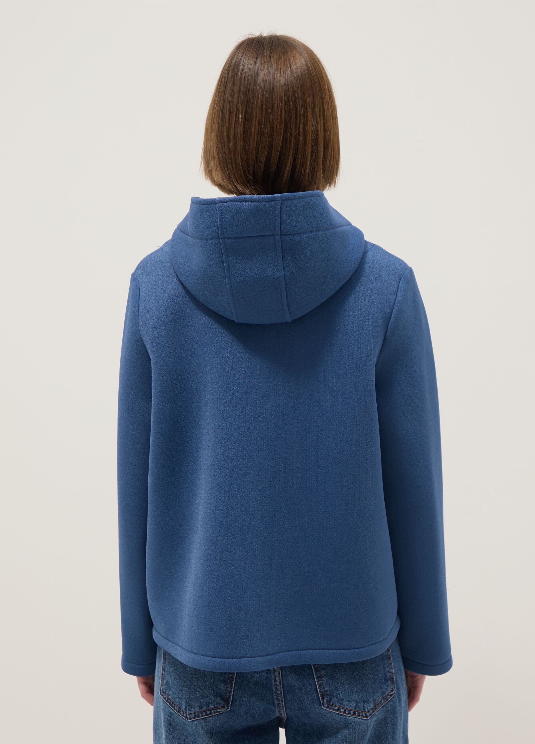 Blue regular fit jacket with hood and buttons