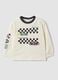White pure cotton crew-neck T-shirt with racing print for baby boy_0