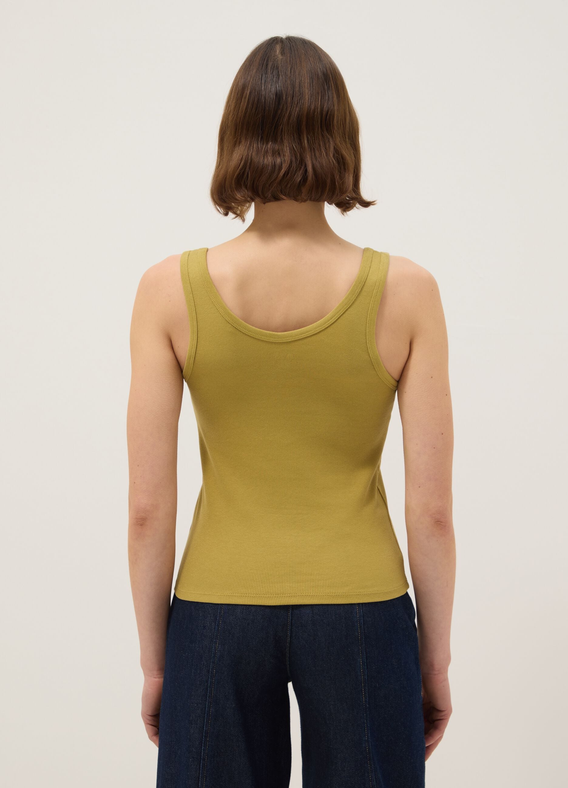 Yellow regular fit stretch cotton tank top