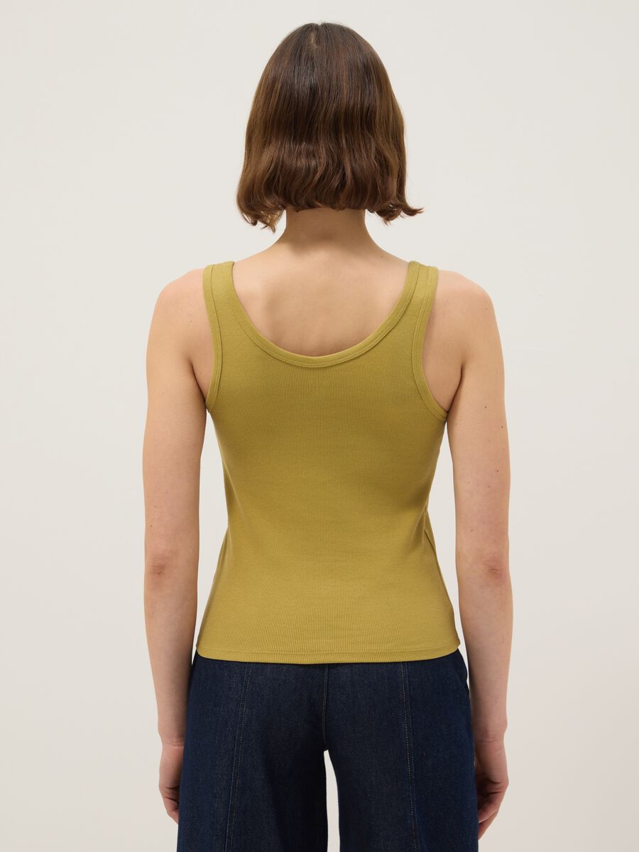 Yellow regular fit stretch cotton tank top_2