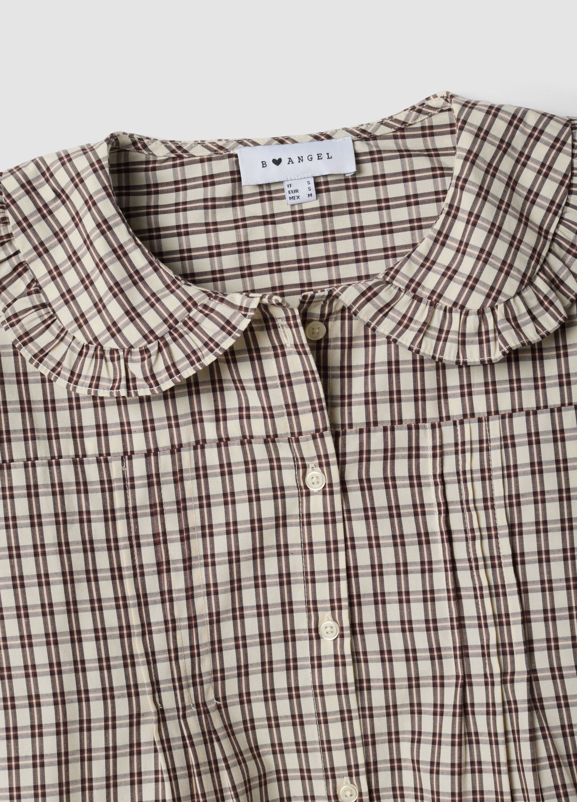 Brown checked cotton-blend poplin shirt