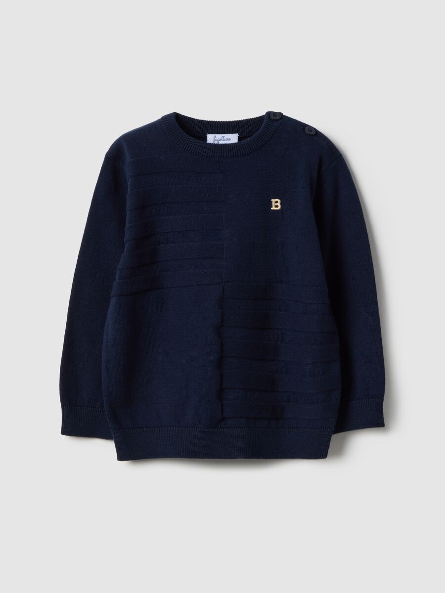 Maglia in puro cotone blu regular fit con bottoni per bimbo_0