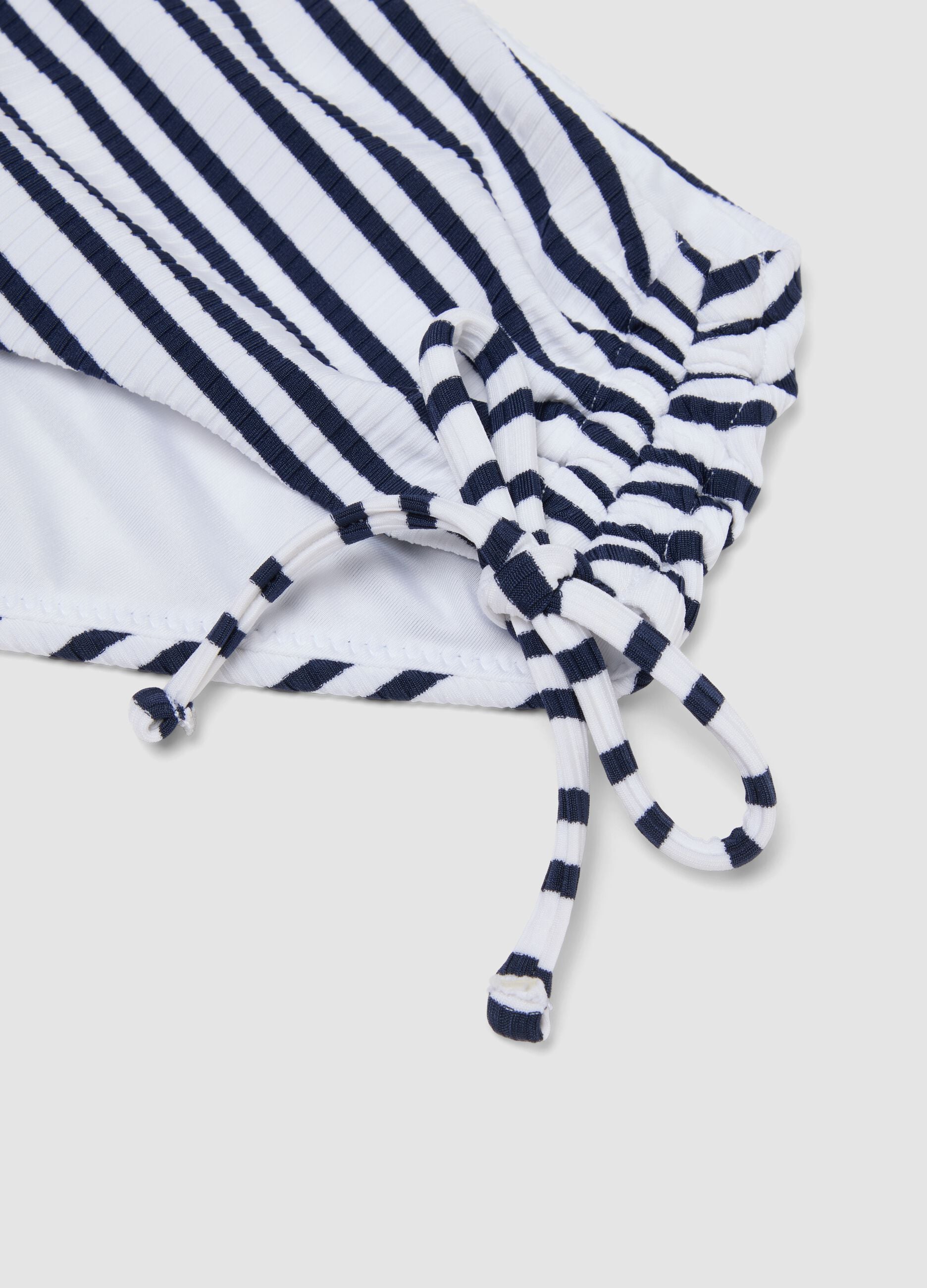 Blue and white striped stretch bikini bottoms