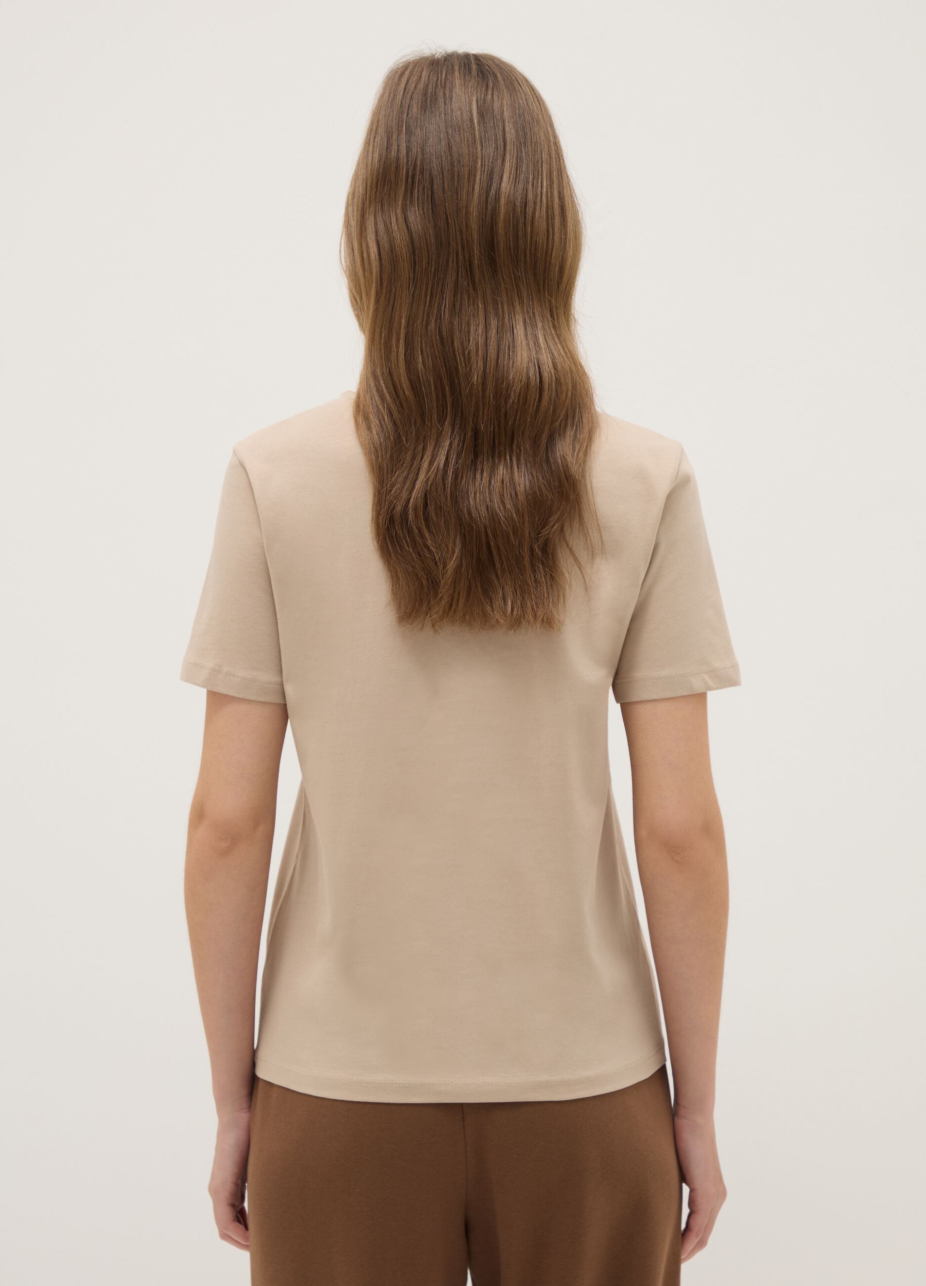 Beige pure cotton regular fit T-shirt