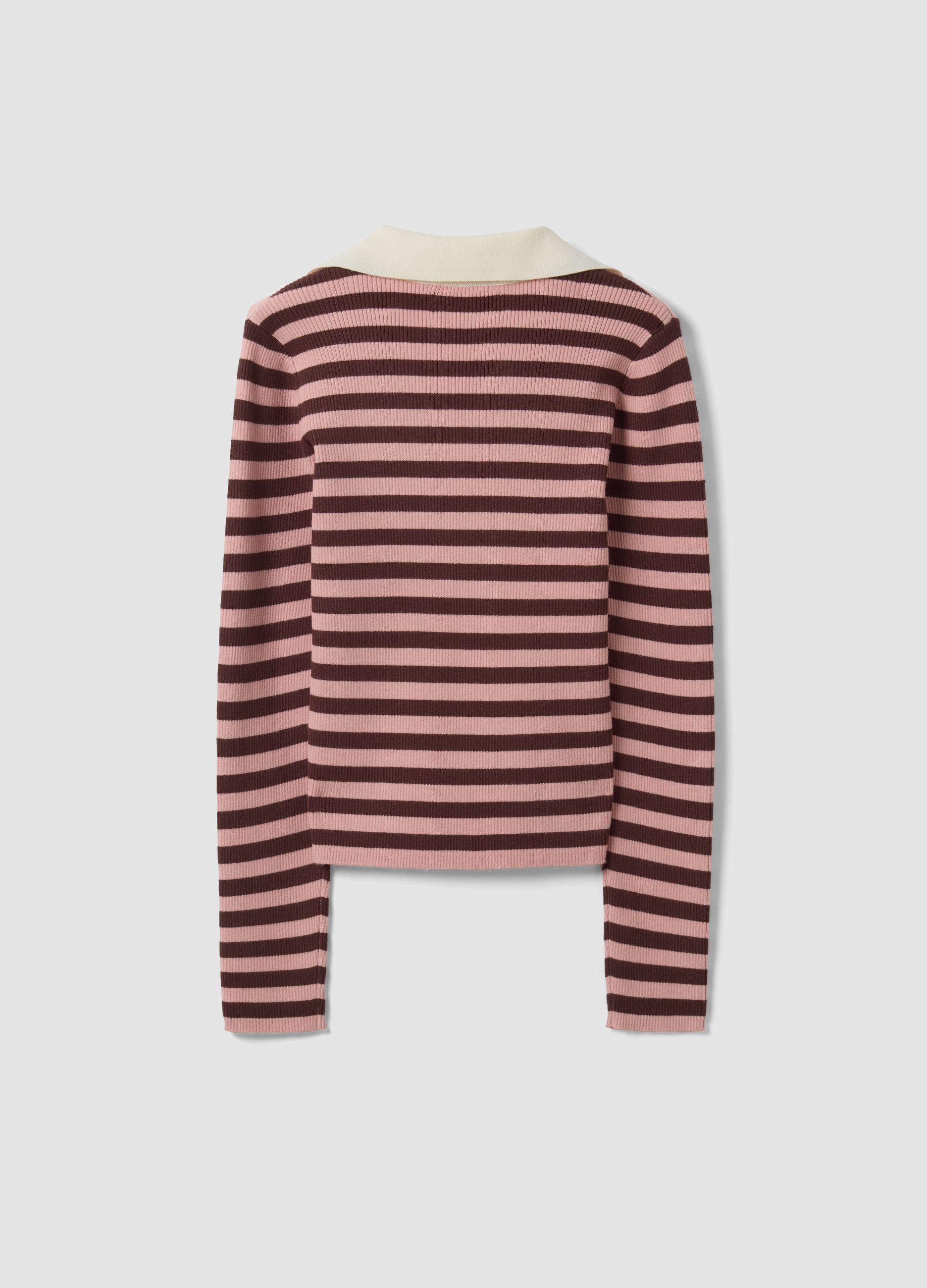 Multicolour striped viscose-blend fitted polo-collar jumper
