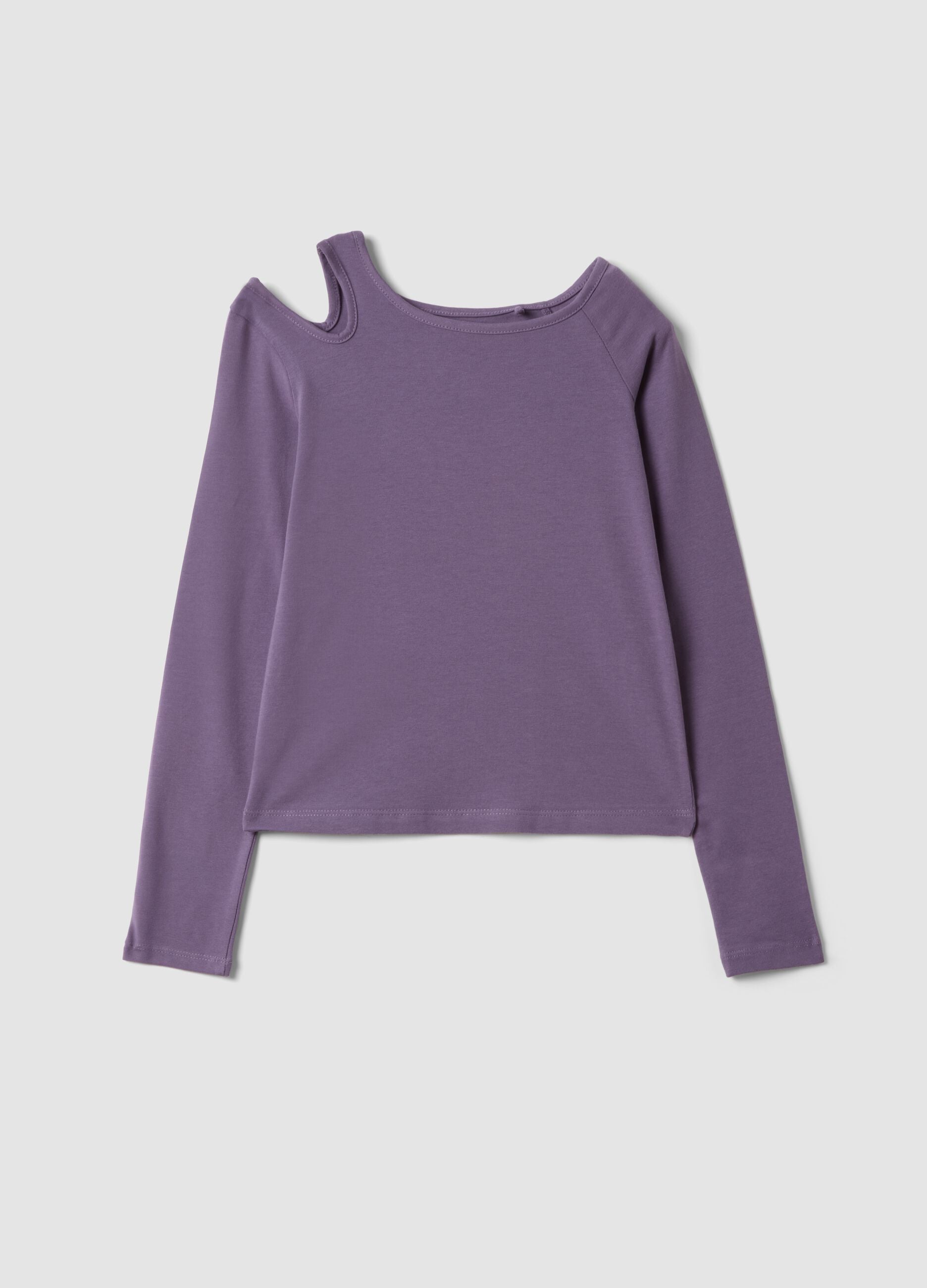 Purple stretch organic cotton cut-out T-shirt for girls