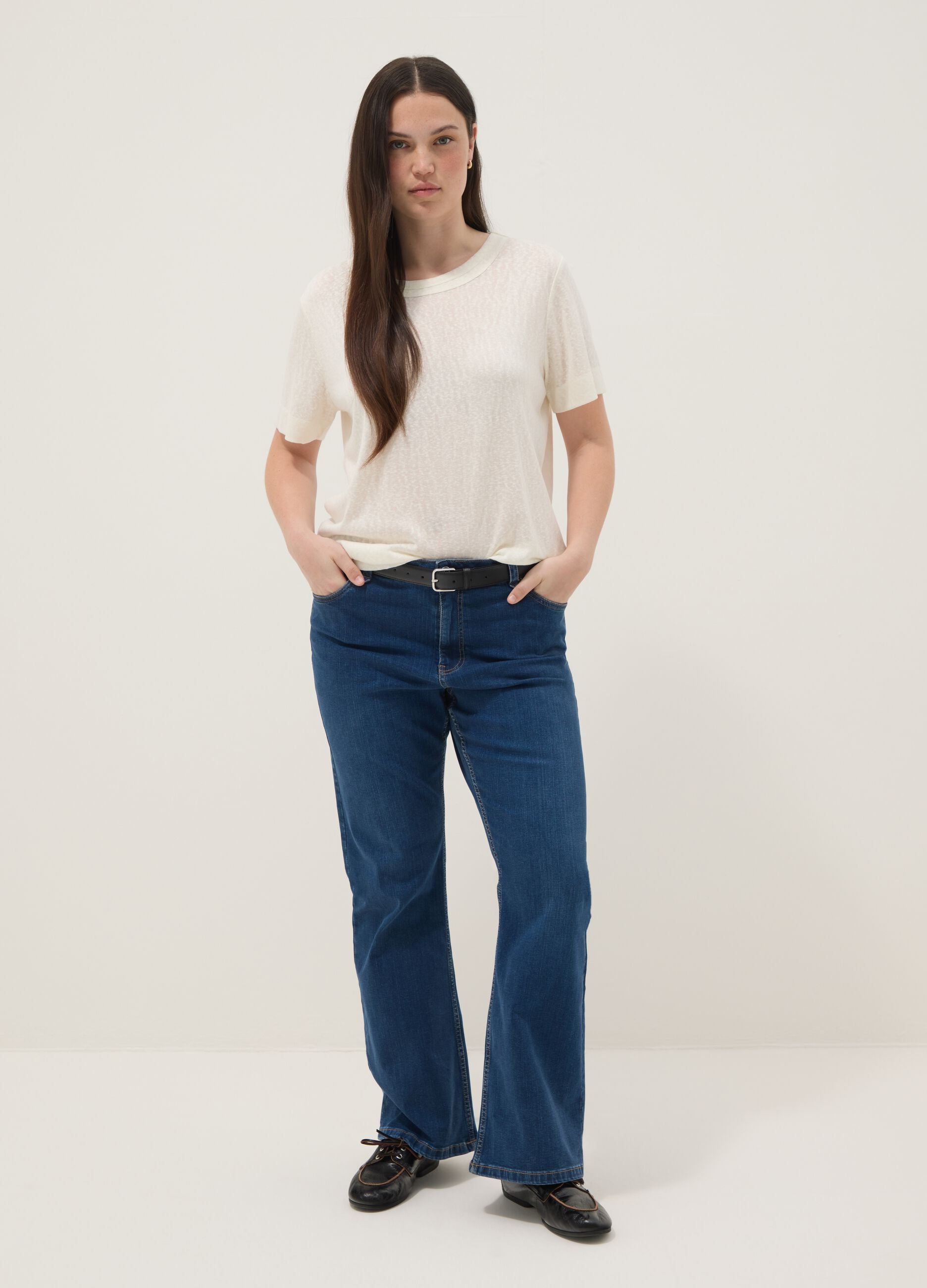 White viscose-blend regular-fit short-sleeve T-shirt