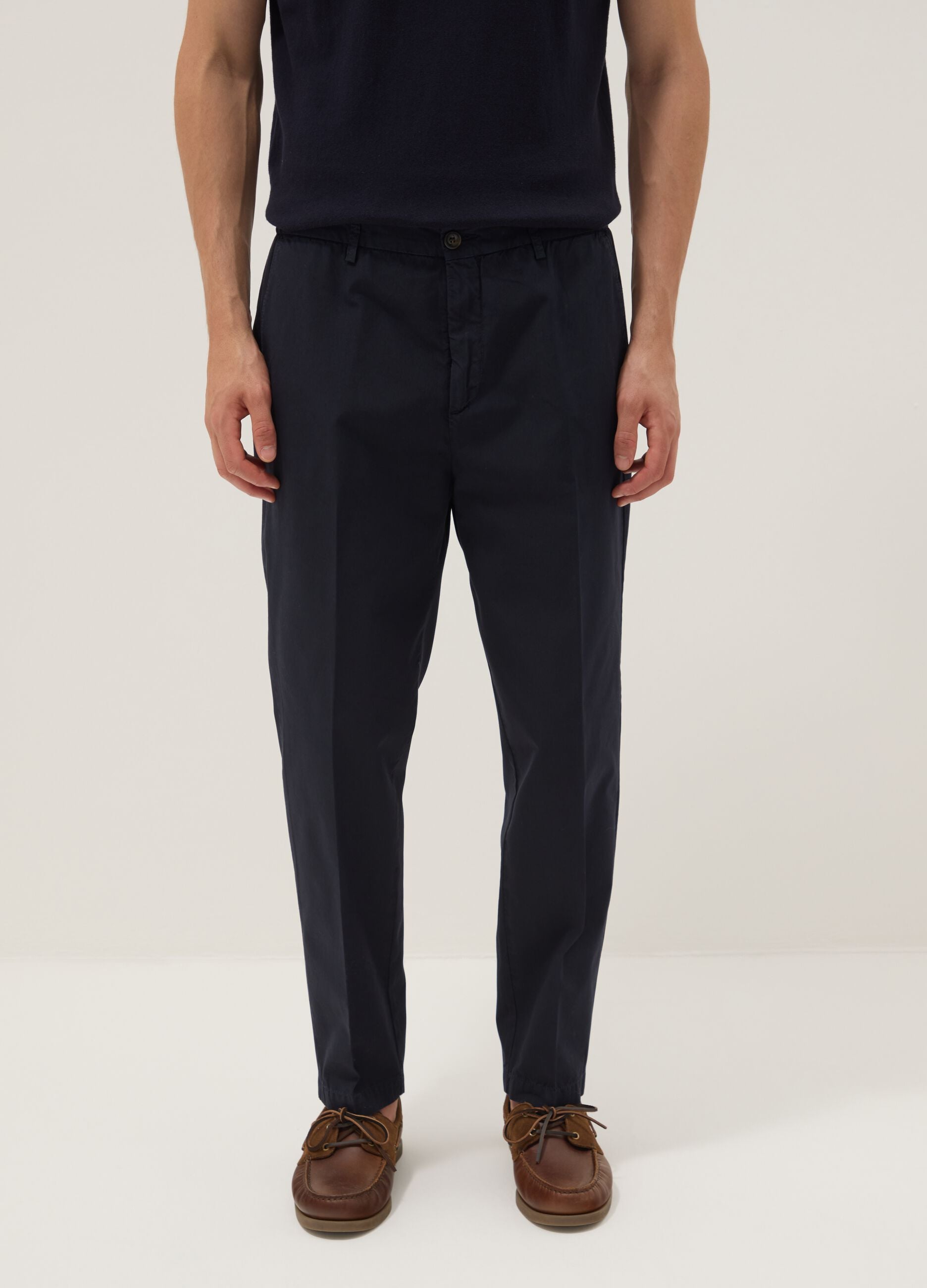 Blue cotton chino trousers with carrot fit