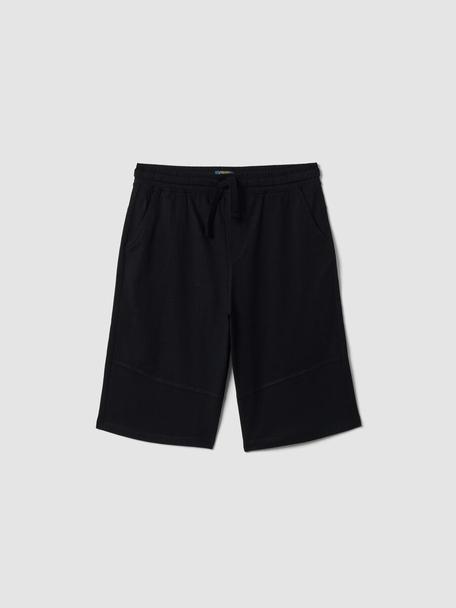 Shorts blu in cotone organico con vita elasticizzata_0