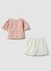 Pink pure cotton set with printed blouse and shorts_1