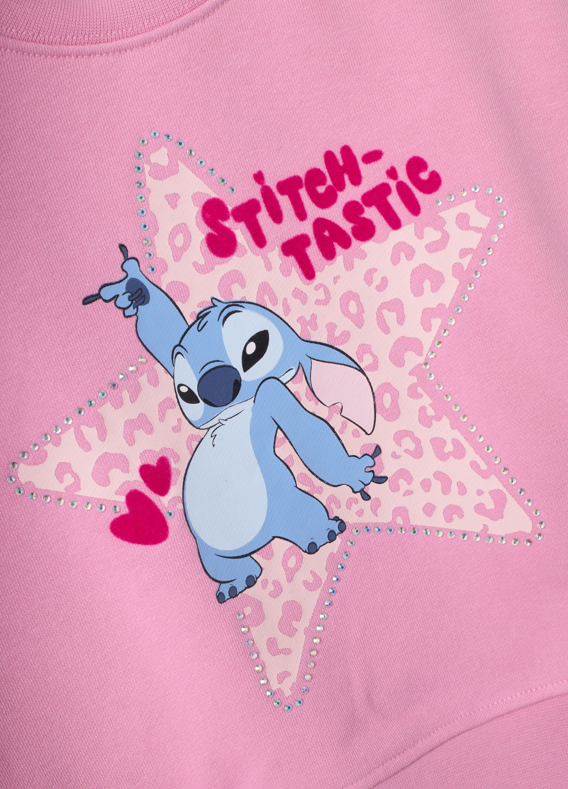 Pink cotton-blend sweatshirt with Lilo & Stitch front print for girls