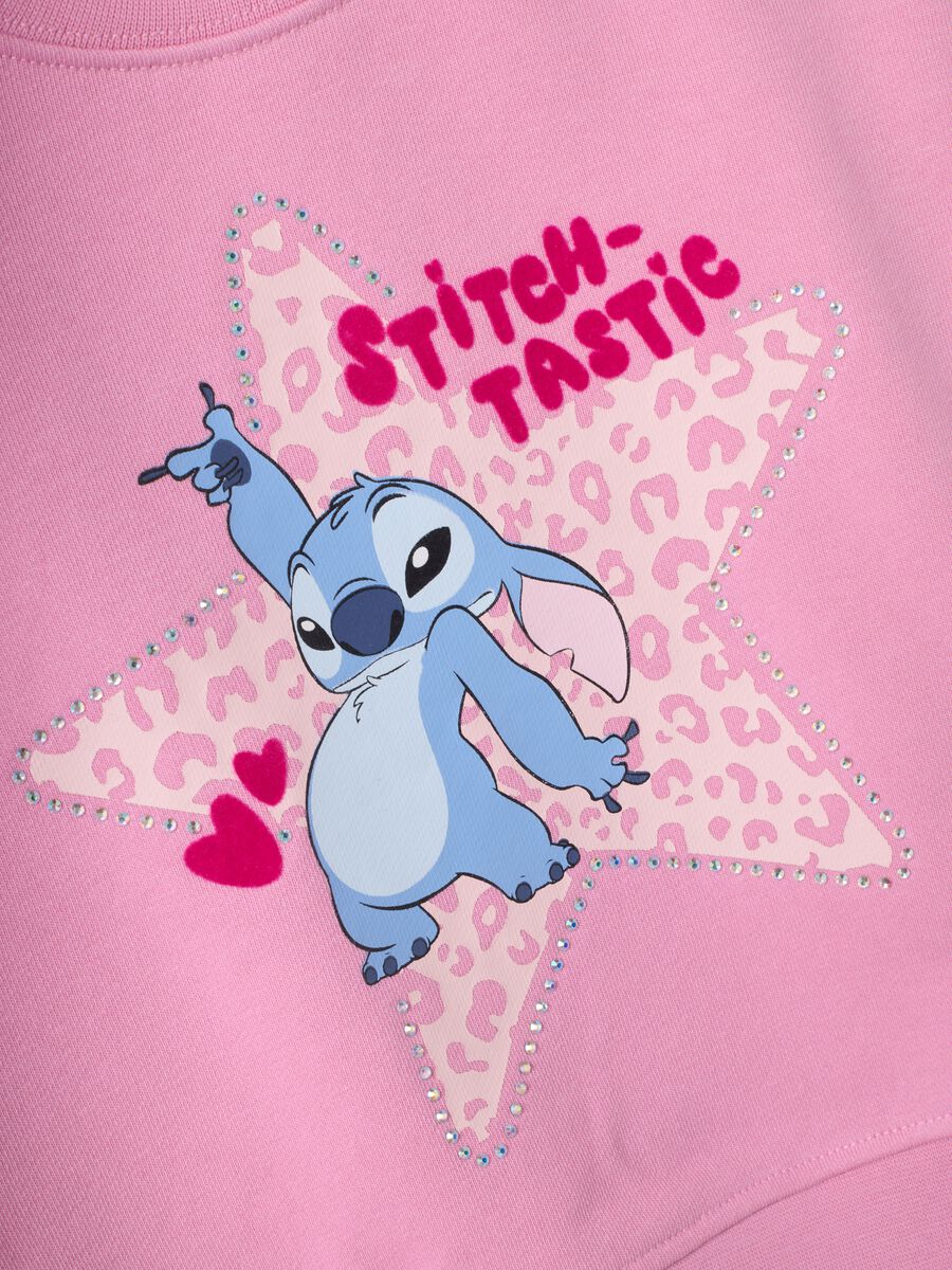 Felpa rosa in misto cotone con stampa frontale Lilo & Stitch per bambina_2