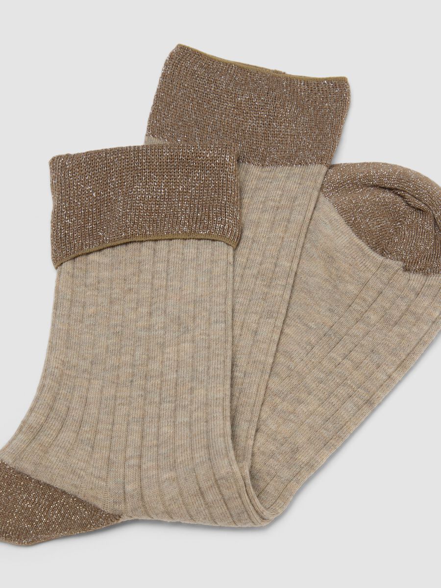 Calzini in cotone elasticizzato beige a coste_1
