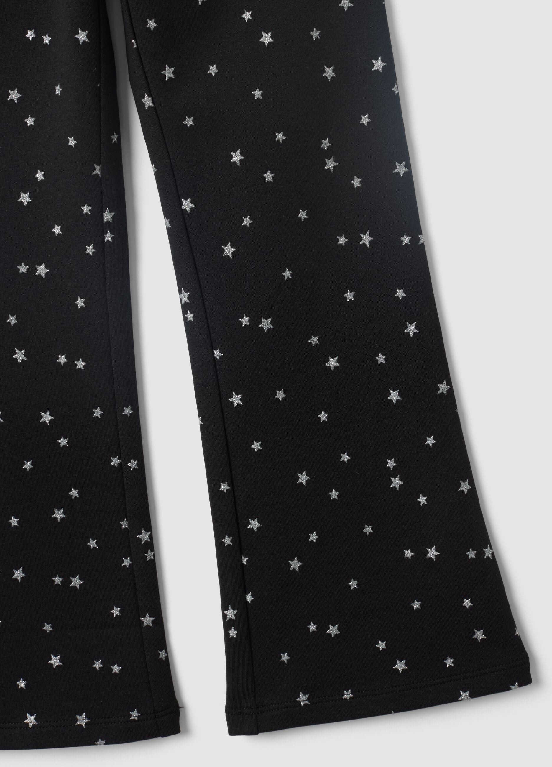 Black flared stretch-cotton star-print trousers for girls