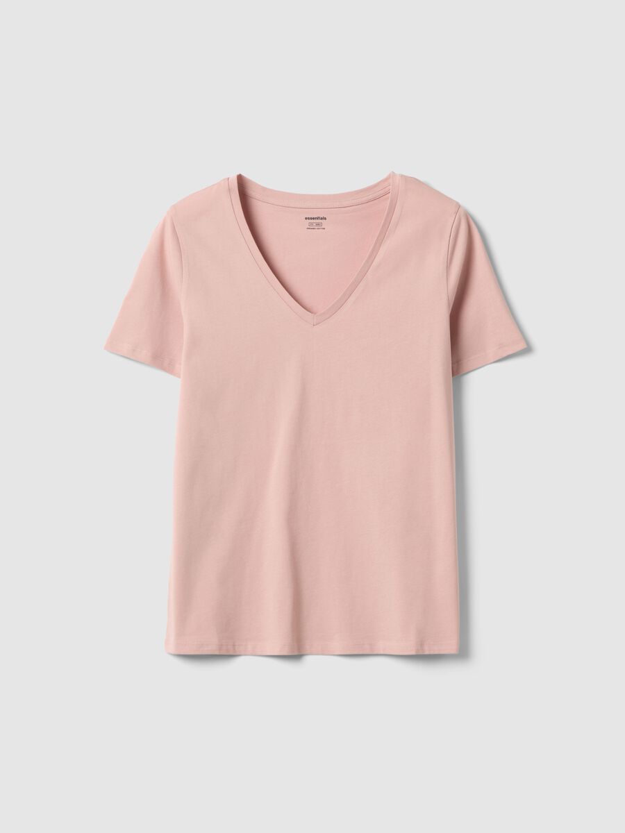Pink pure cotton regular fit V-neck T-shirt_4