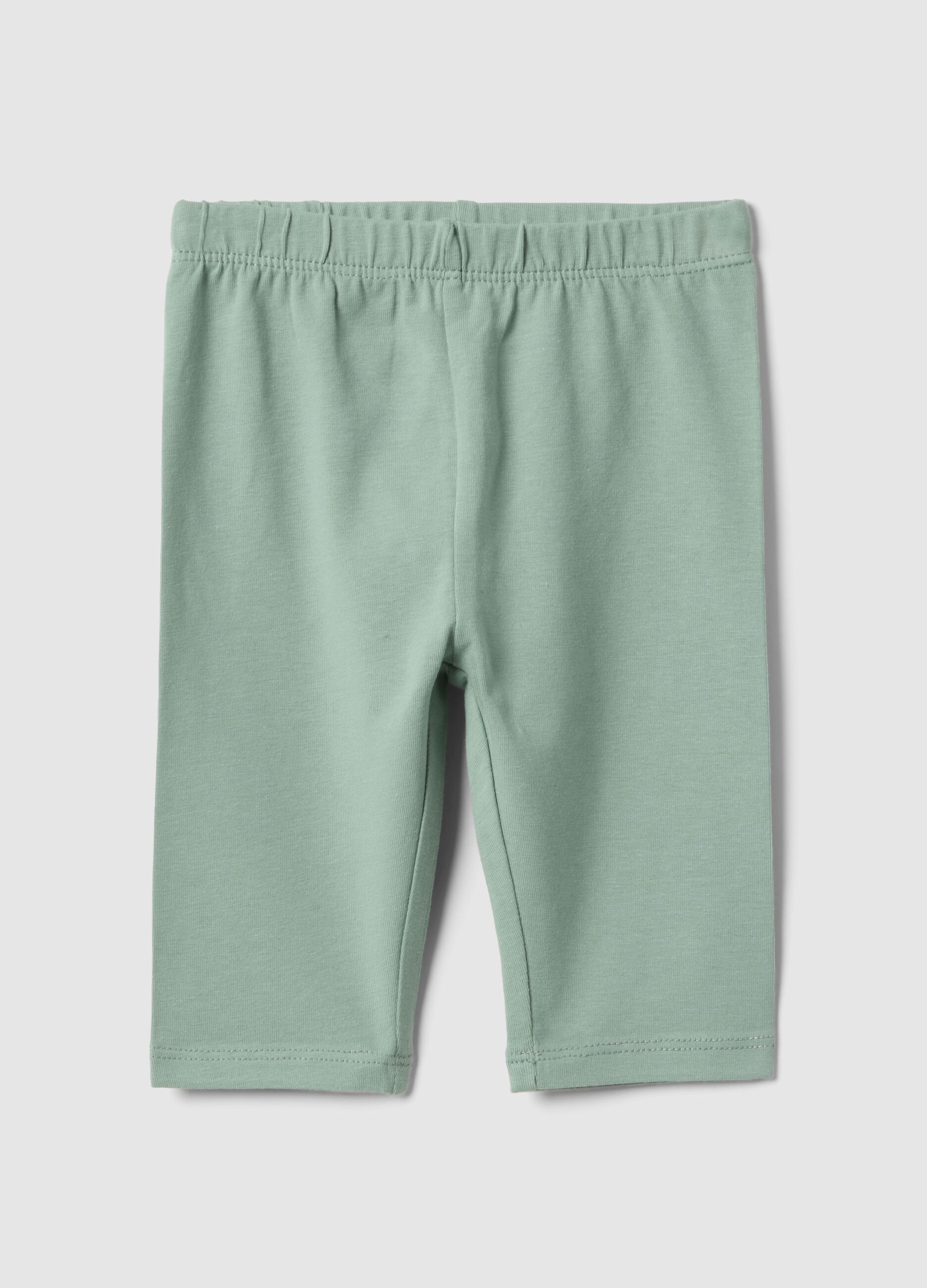 Green stretch cotton leggings for girls skinny fit