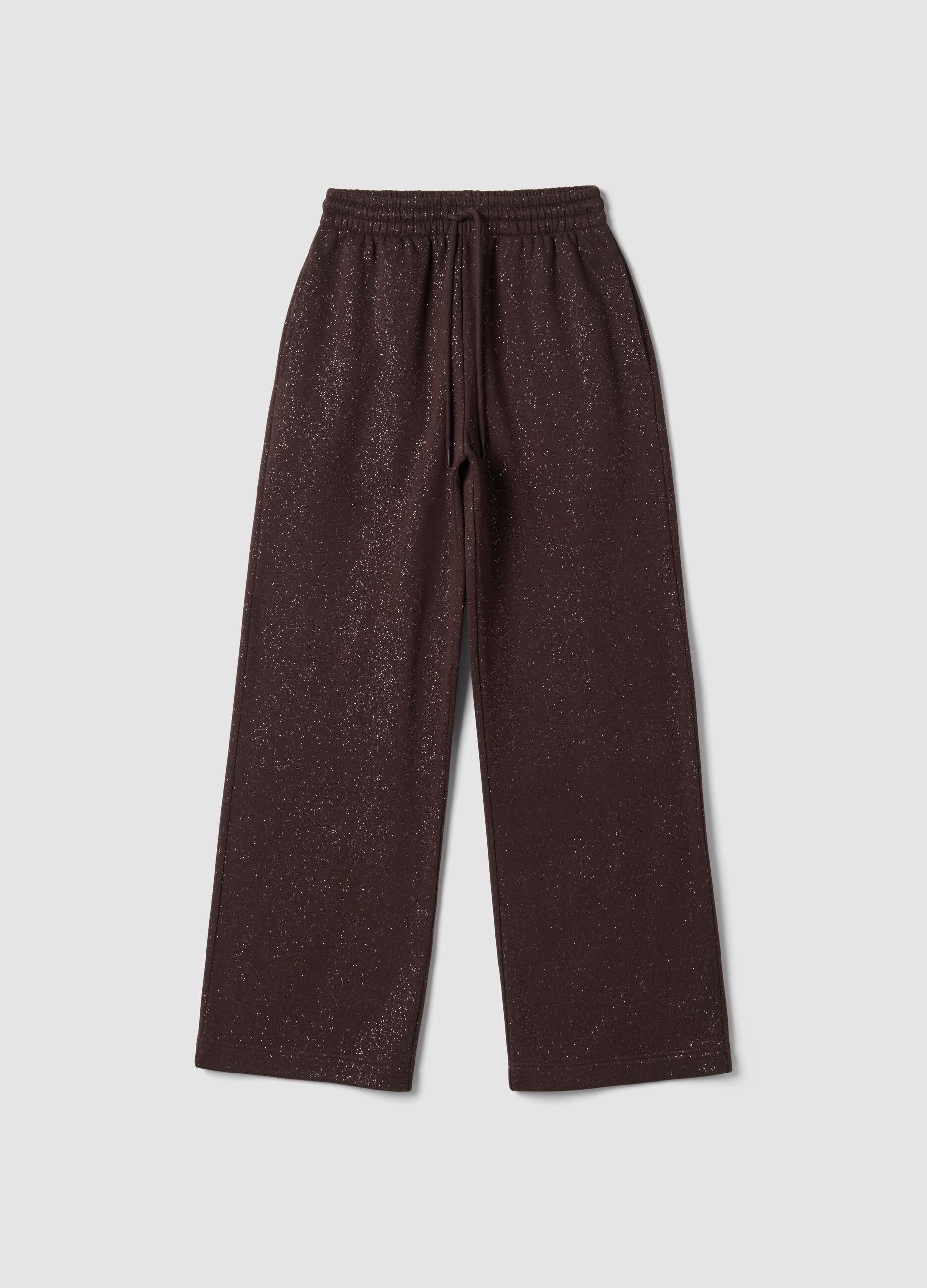 Brown wide-leg cotton-blend trousers with lurex