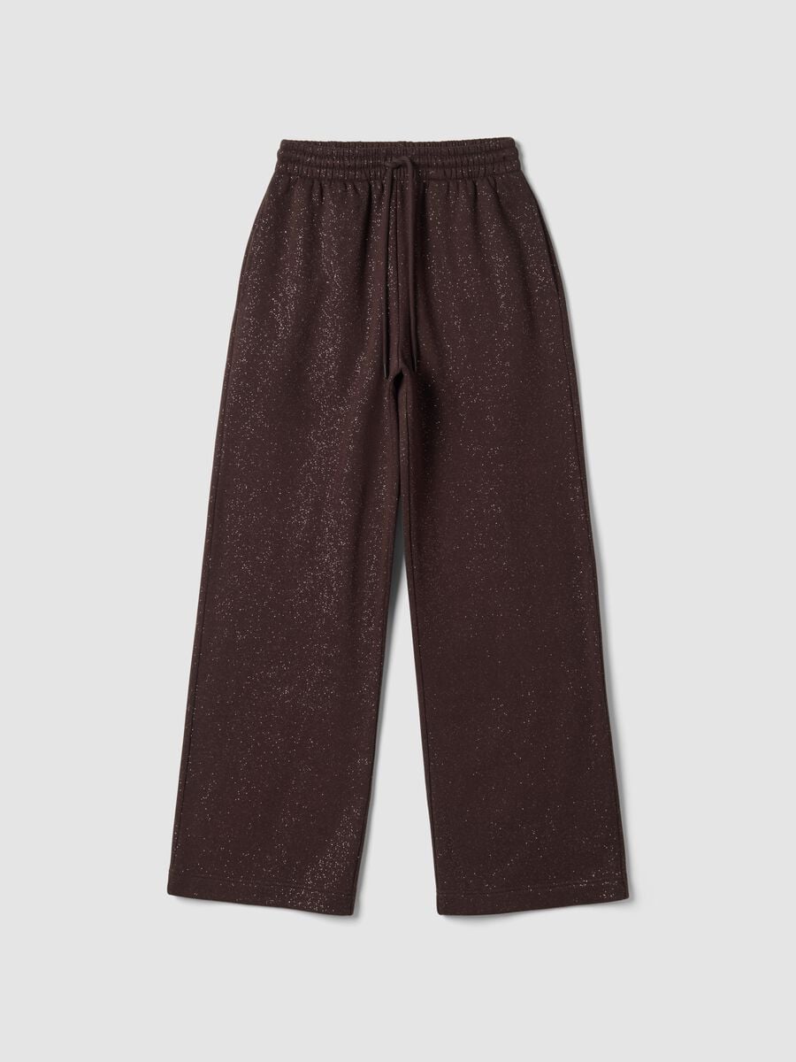 Brown wide-leg cotton-blend trousers with lurex_0