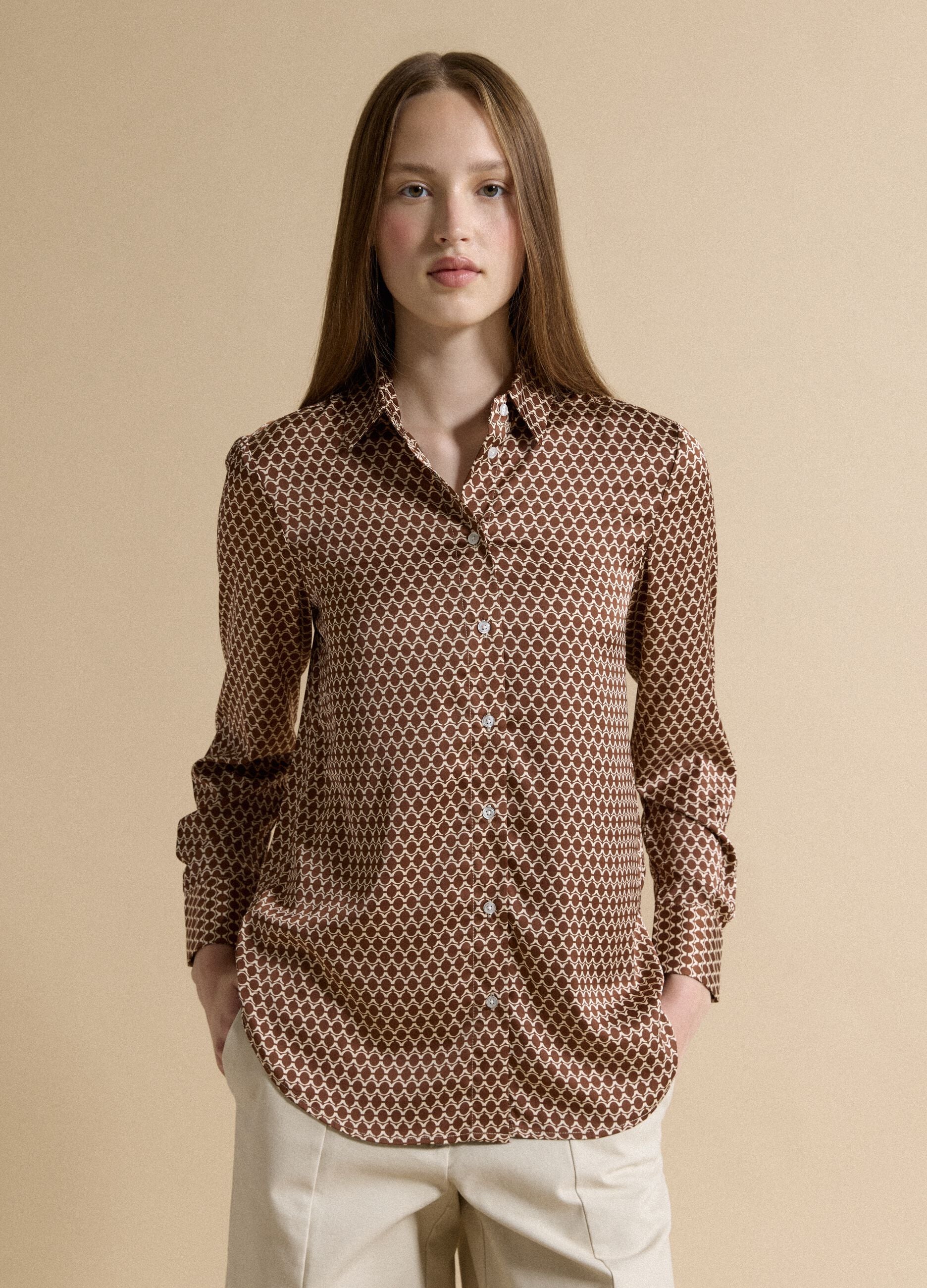 Brown stretch-fabric shirt with regular fit graphic print