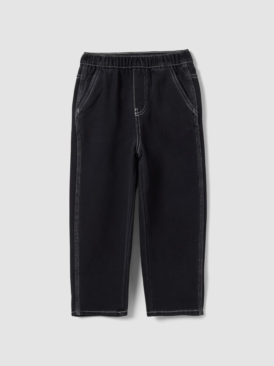 Black cotton and viscose blend joggers with elasticated waist for boys_0