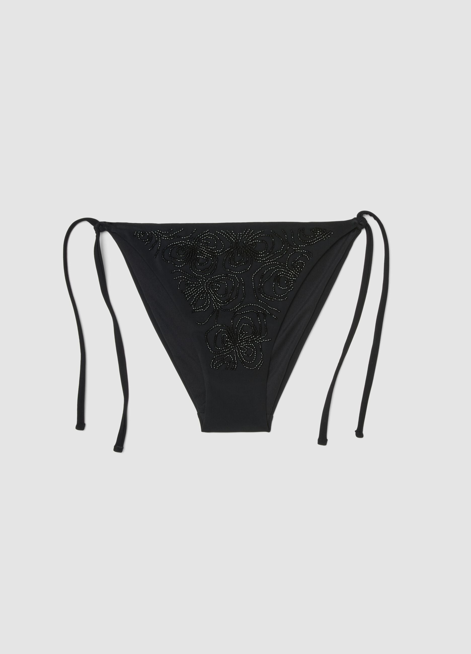 Black stretch bikini bottoms with decorative beads