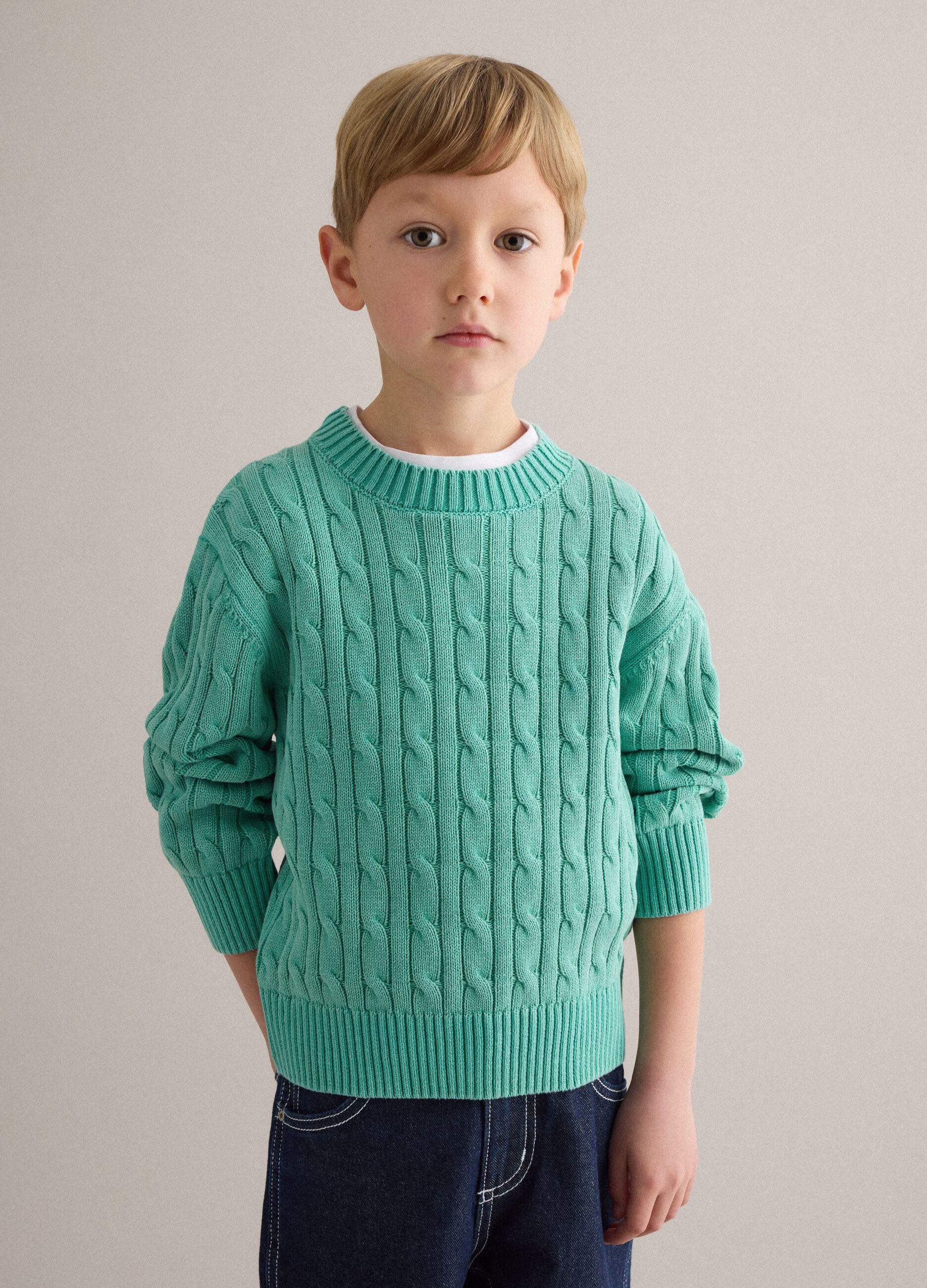 Green pure cotton regular fit pullover for children