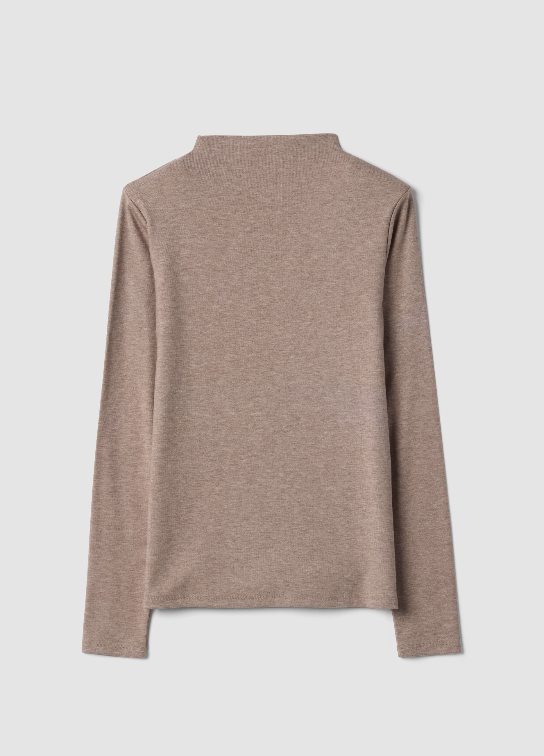 Beige stretch viscose crew-neck T-shirt