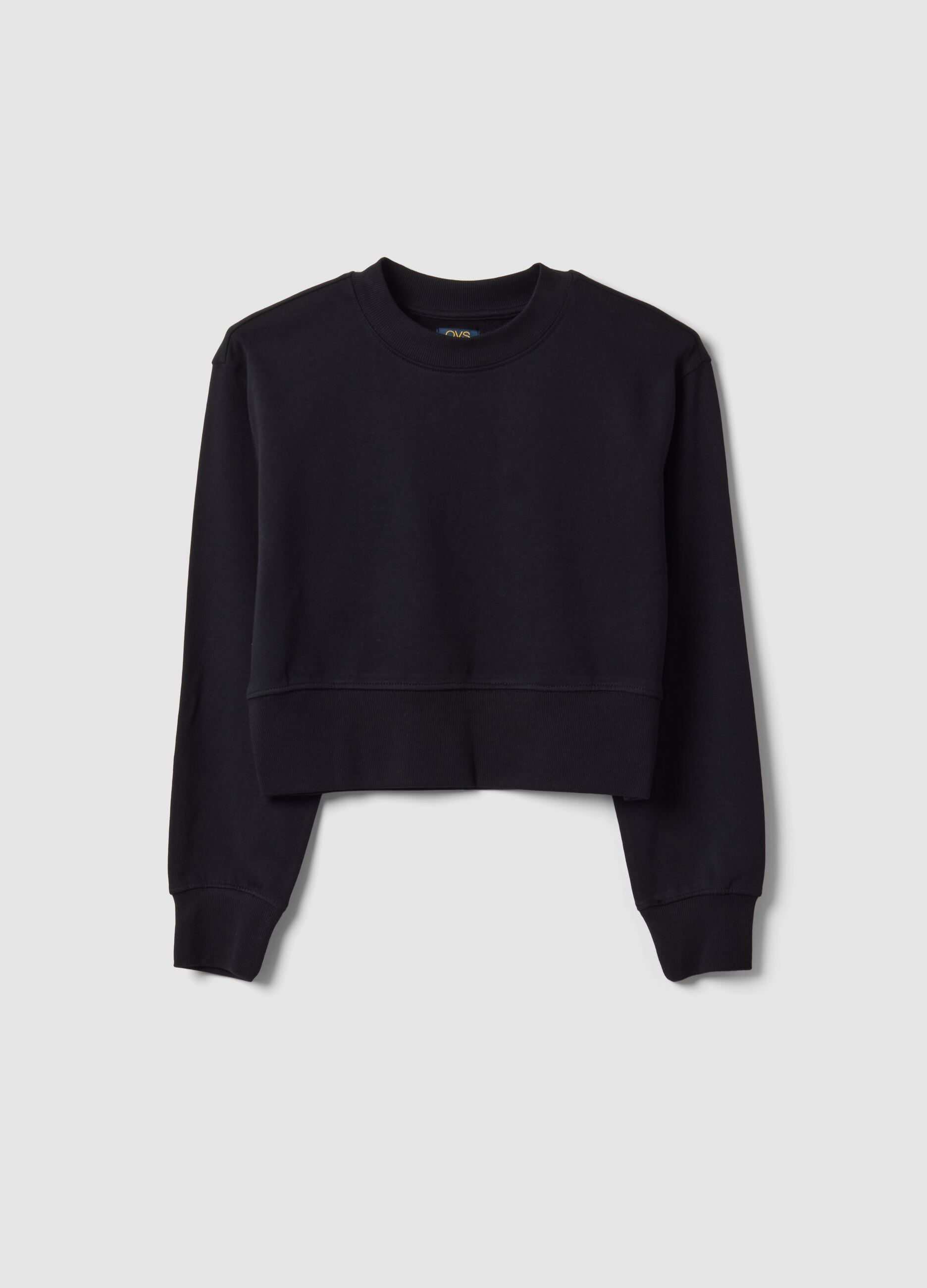 Black sweatshirt in organic cotton and viscose blend with ribbed collar