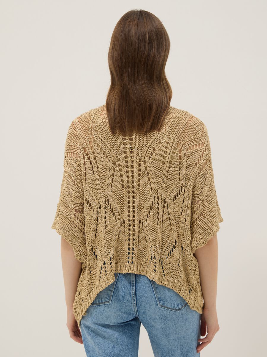 Beige openwork viscose-blend cardigan_2