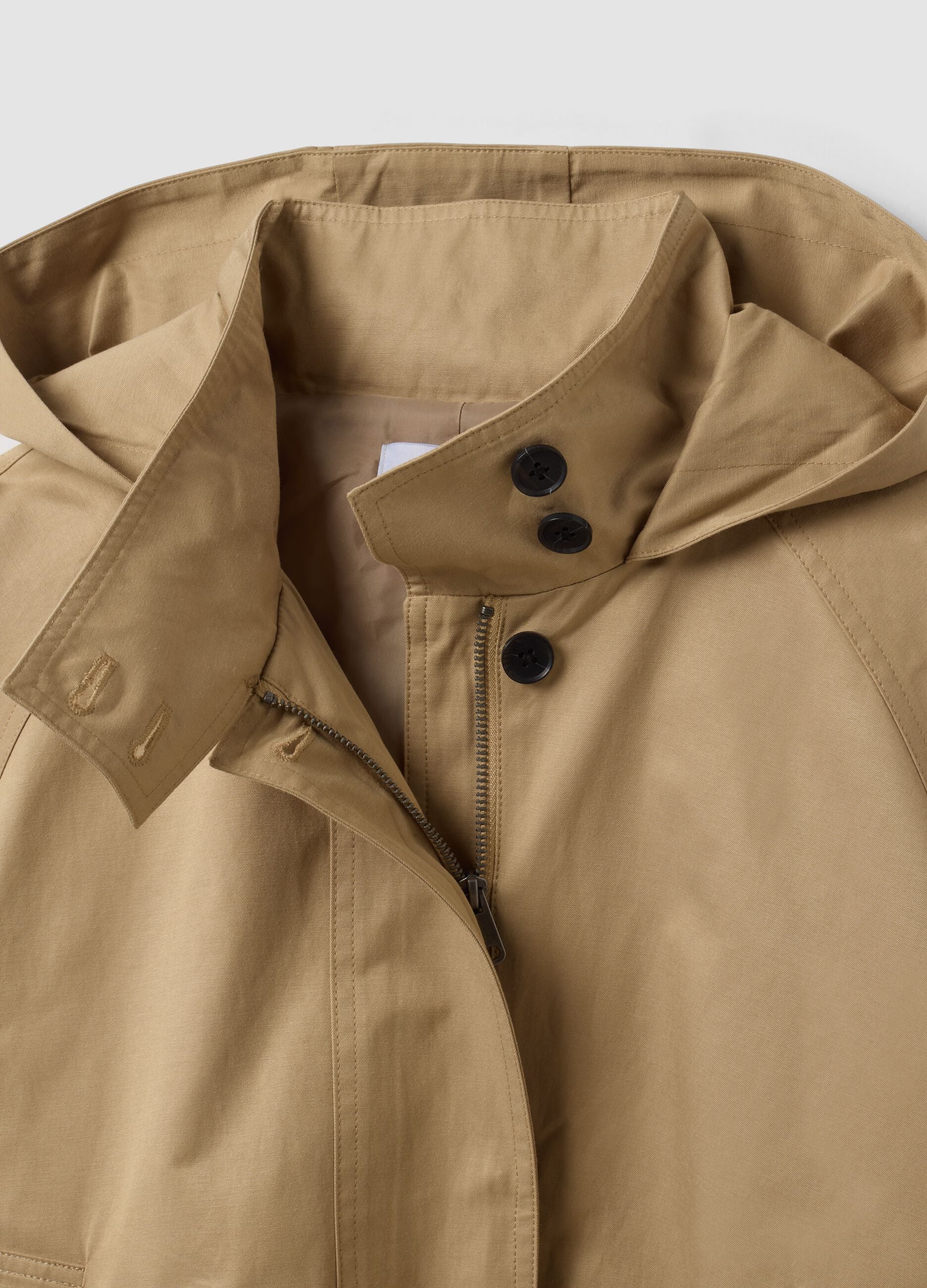 Beige cotton-blend parka with hood, regular fit