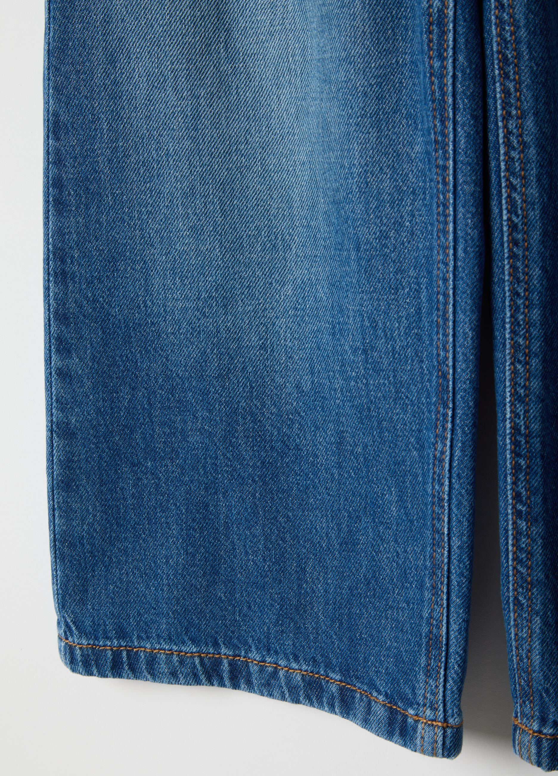 Wide-leg blue pure cotton jeans for girls