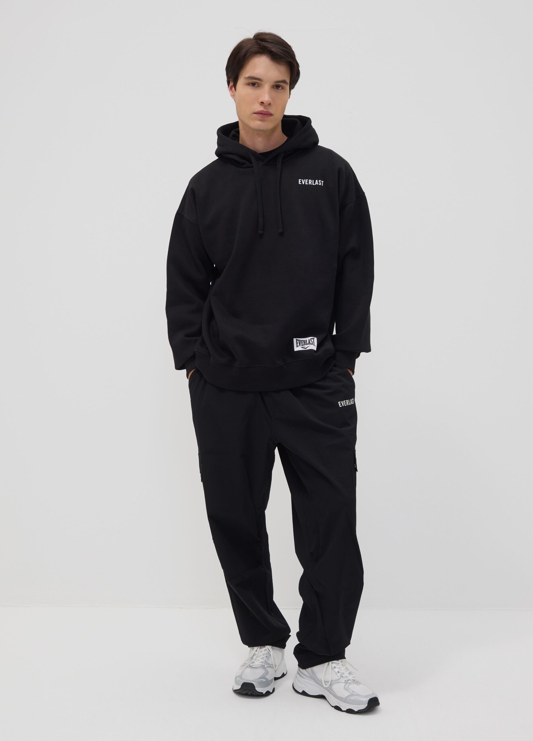Black cotton-blend hoodie with logo