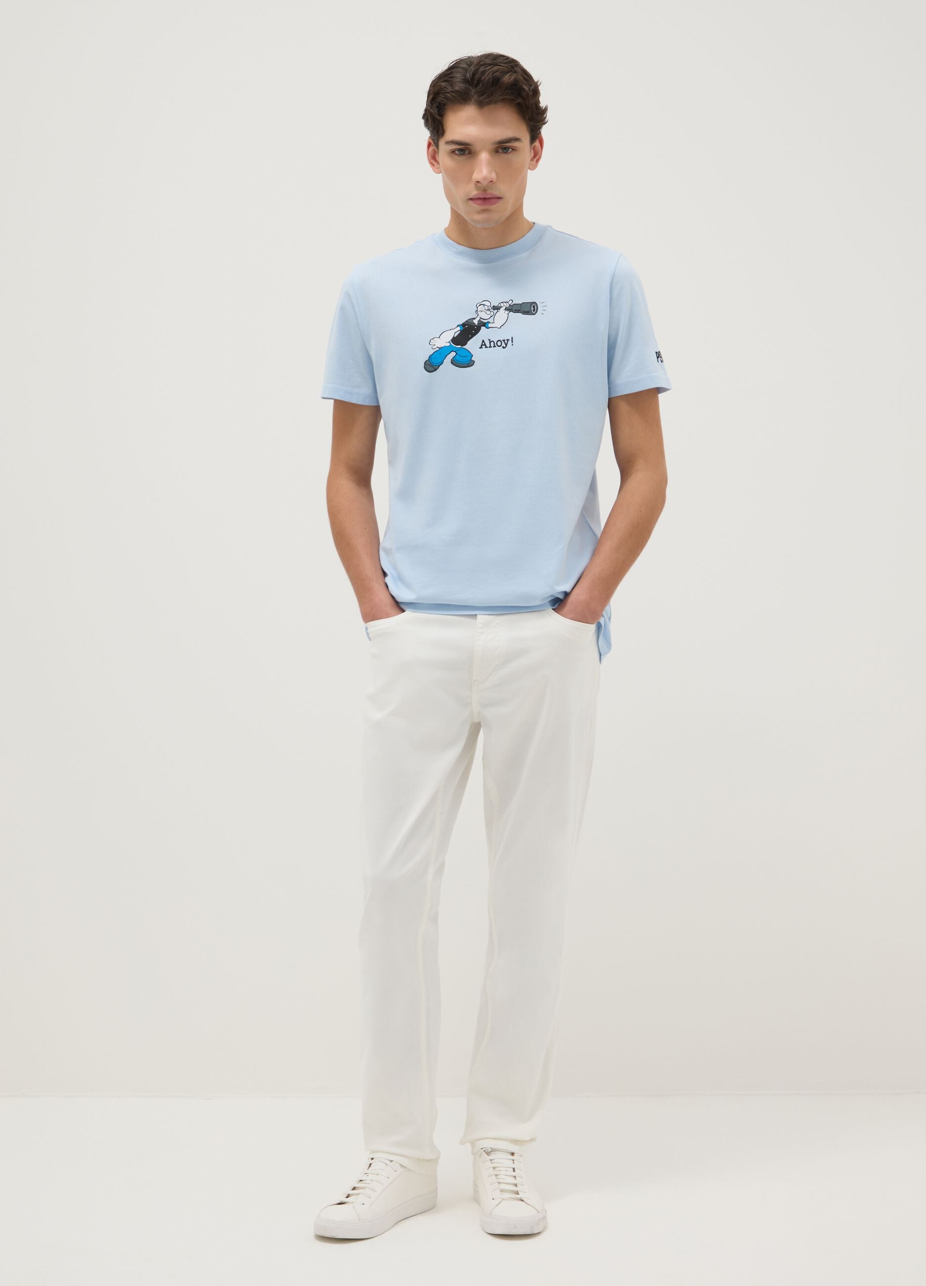 Blue pure cotton regular fit T-shirt with print