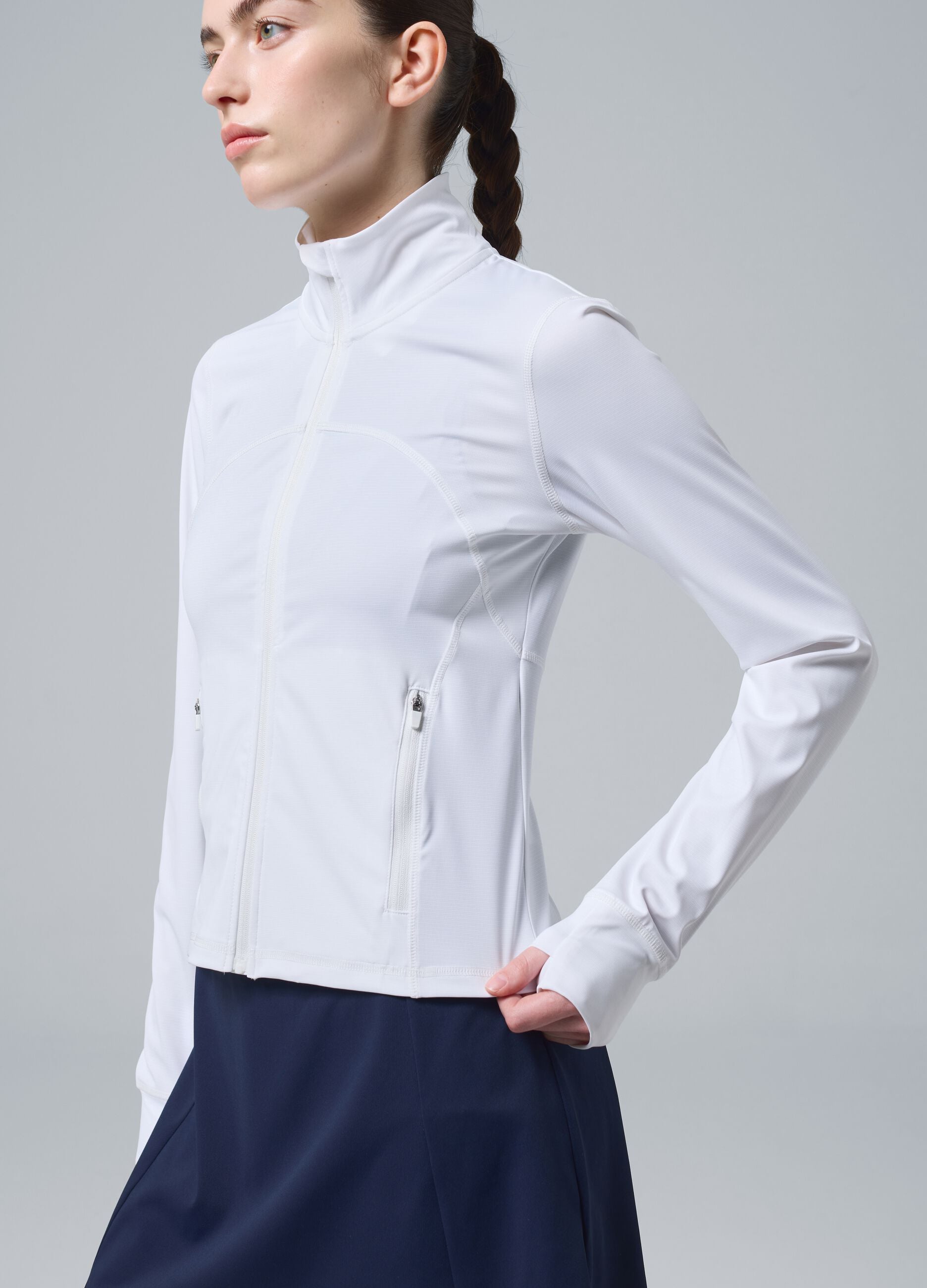 White ALTAVIA COURT full-zip sweatshirt in stretch technical fabric