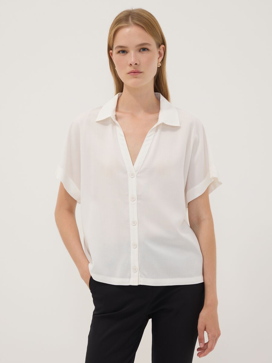White pure viscose short-sleeve oversized shirt_1