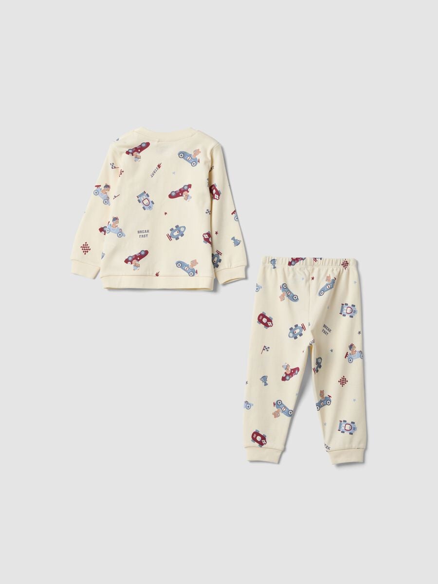 White organic cotton baby pyjamas with car print_1