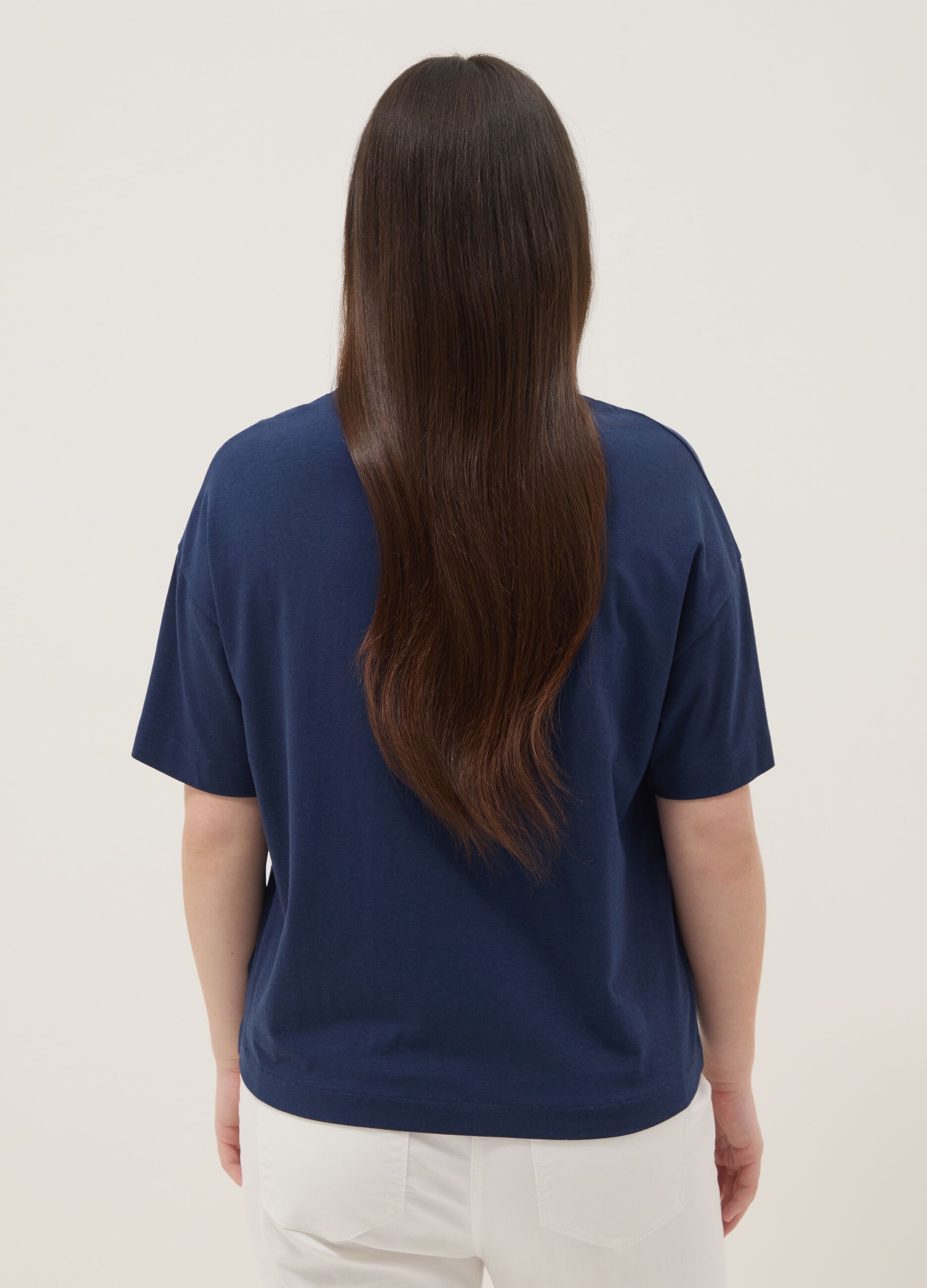Blue short-sleeved T-shirt in stretch cotton and modal