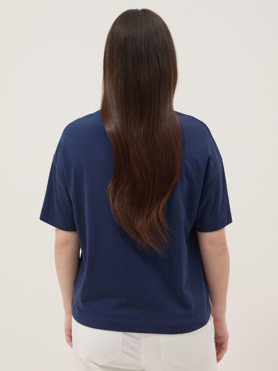 Blue short-sleeved T-shirt in stretch cotton and modal_3