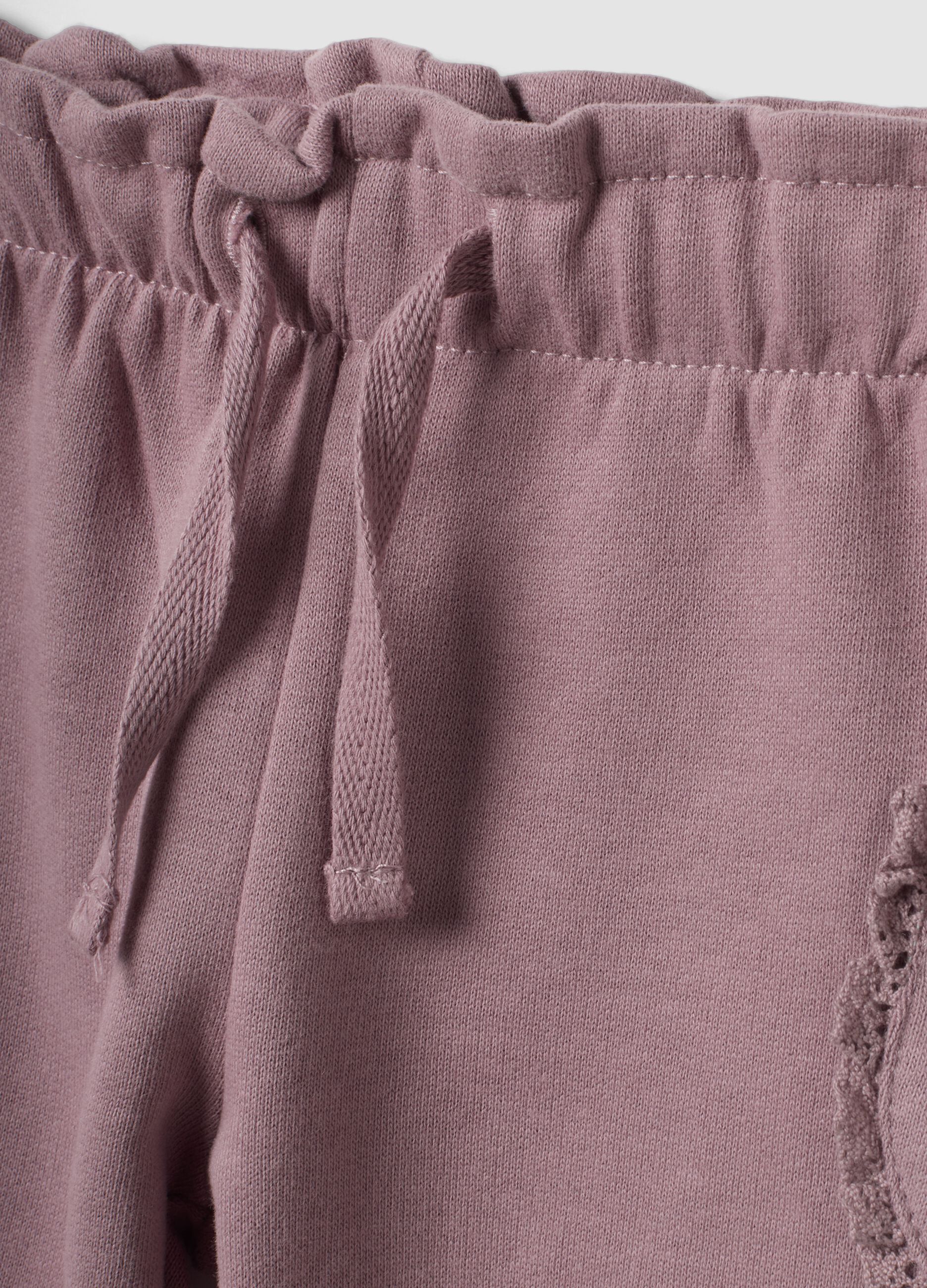 Purple organic cotton trousers with elasticated waist, regular fit